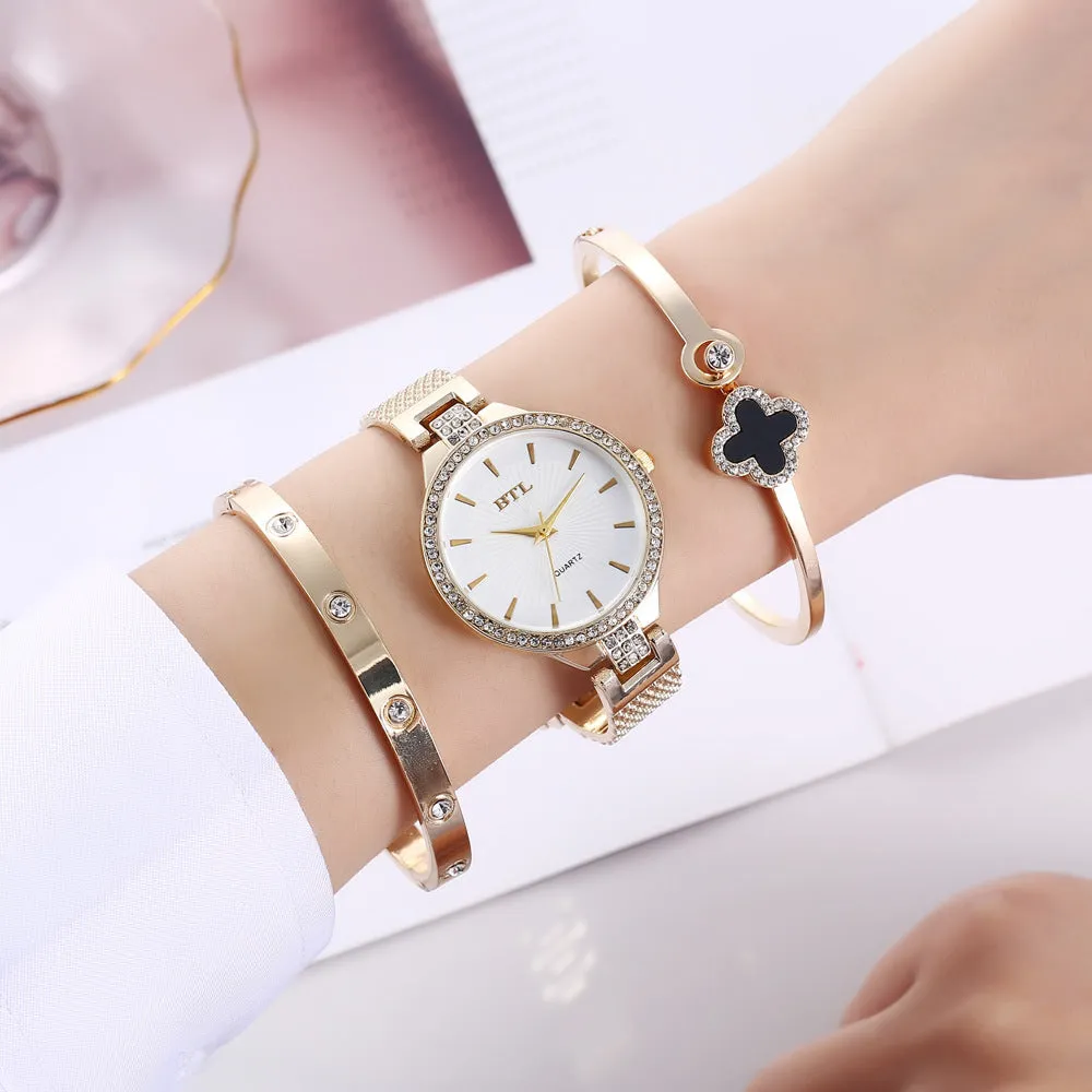 Personality Simple Temperament Leisure Thin Belt Mesh Quartz Watch Bracelet Set