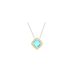 Pietra Collection Petite Blue Topaz and Diamond Two-Tone Pendant