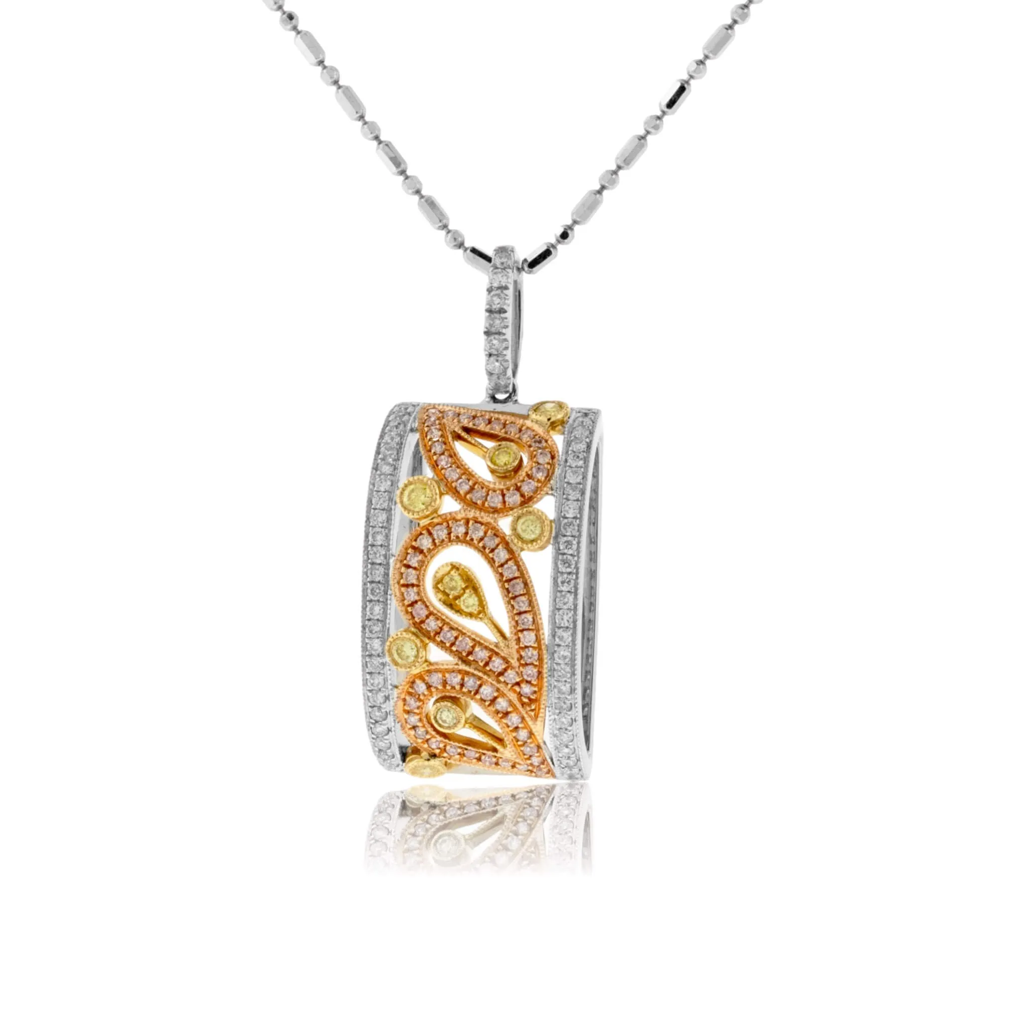 Pink, Yellow & White Diamond Pendant w/Chain