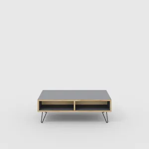 Plywood Coffee Table with Box Storage and Black Hairpin Legs - Formica Tornado Grey - 1200(w) x 600(d) x 400(h)