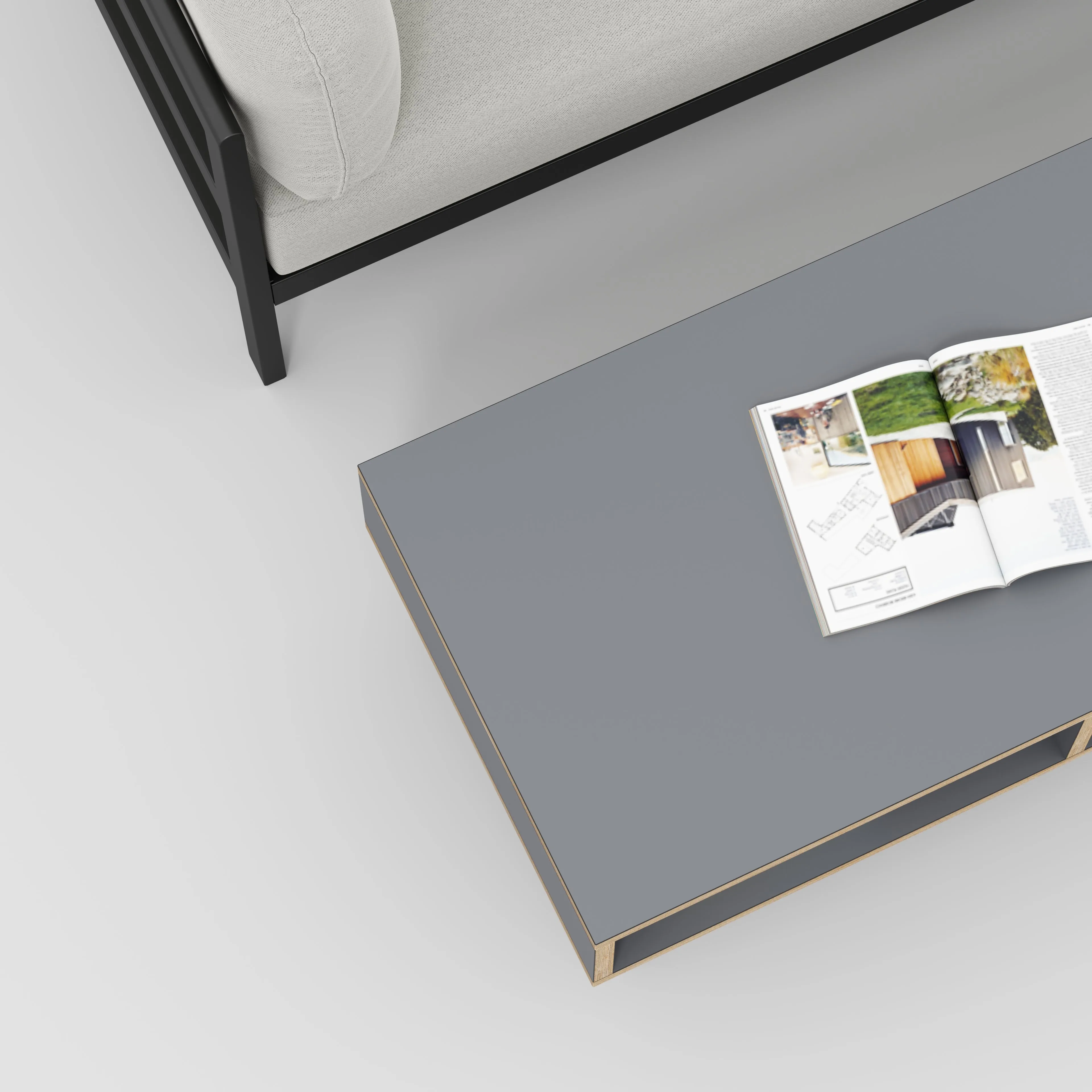 Plywood Coffee Table with Box Storage and Black Hairpin Legs - Formica Tornado Grey - 1200(w) x 600(d) x 400(h)