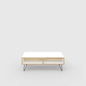 Plywood Coffee Table with Box Storage and Black Hairpin Legs - Formica White - 1200(w) x 600(d) x 400(h)