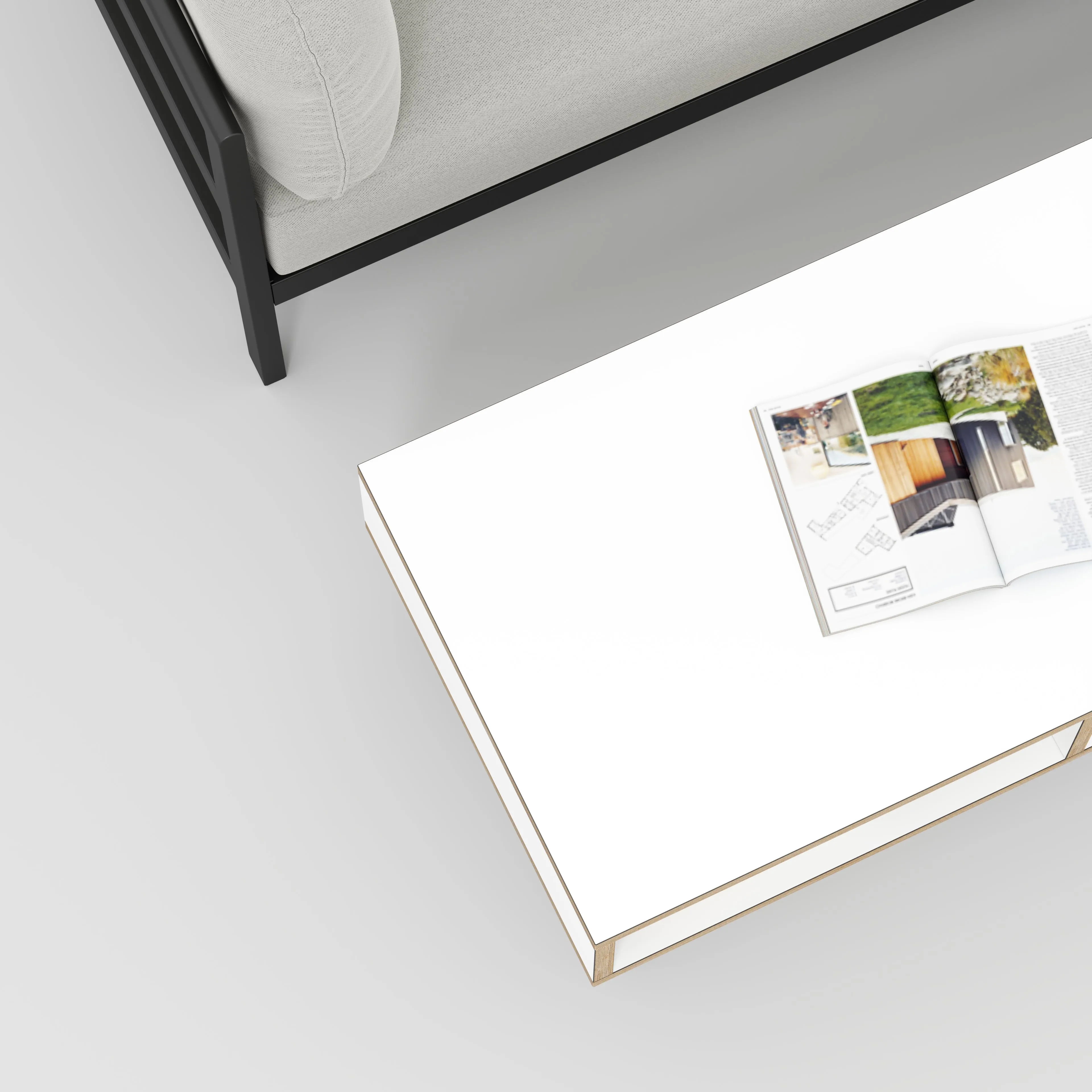 Plywood Coffee Table with Box Storage and Black Hairpin Legs - Formica White - 1200(w) x 600(d) x 400(h)