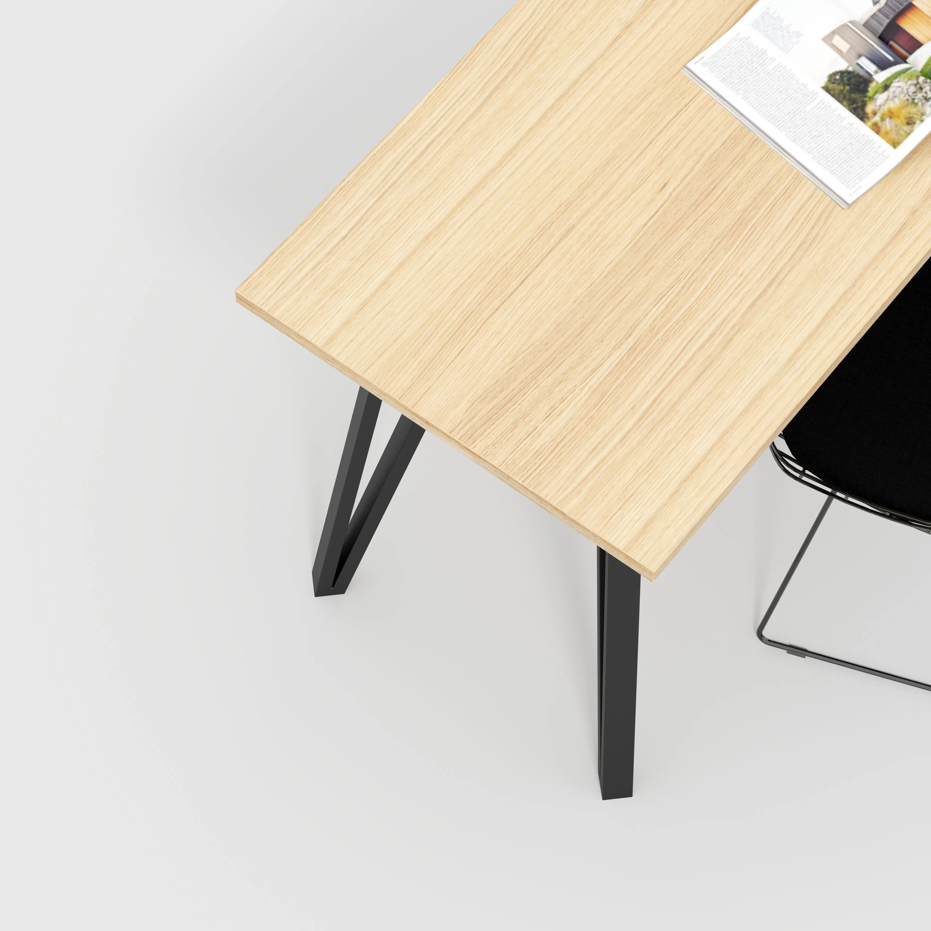 Plywood Desk with Black Box Hairpin Legs - Plywood Oak - 1200(w) x 600(d) x 735(h)