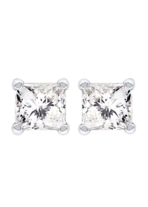 Princess Cut Diamond Stud Earrings For Men | 14K White Gold | 0.25 Carats