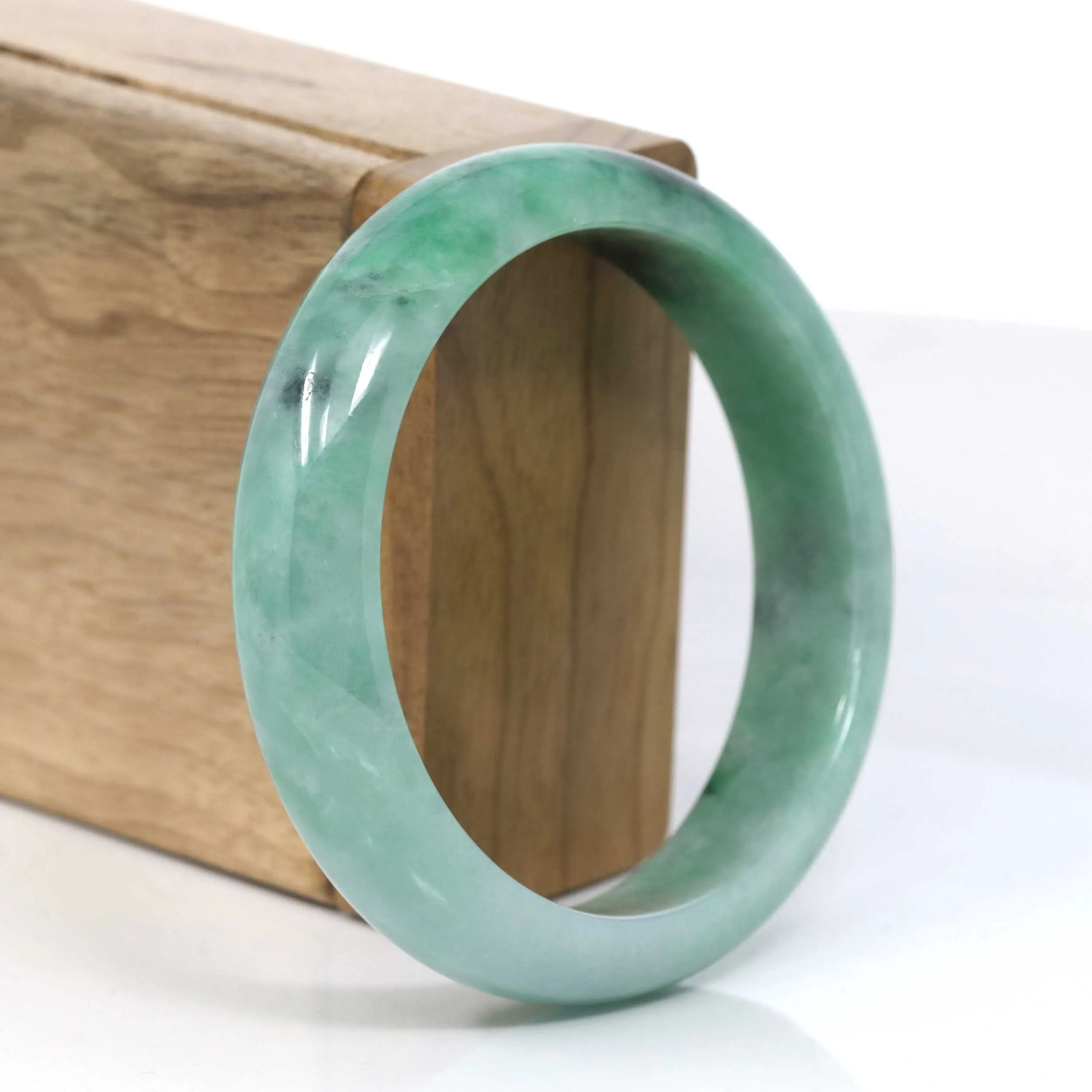 "Classic Bangle" Forest Green Genuine Jadeite Jade Bangle (58 mm ) #956