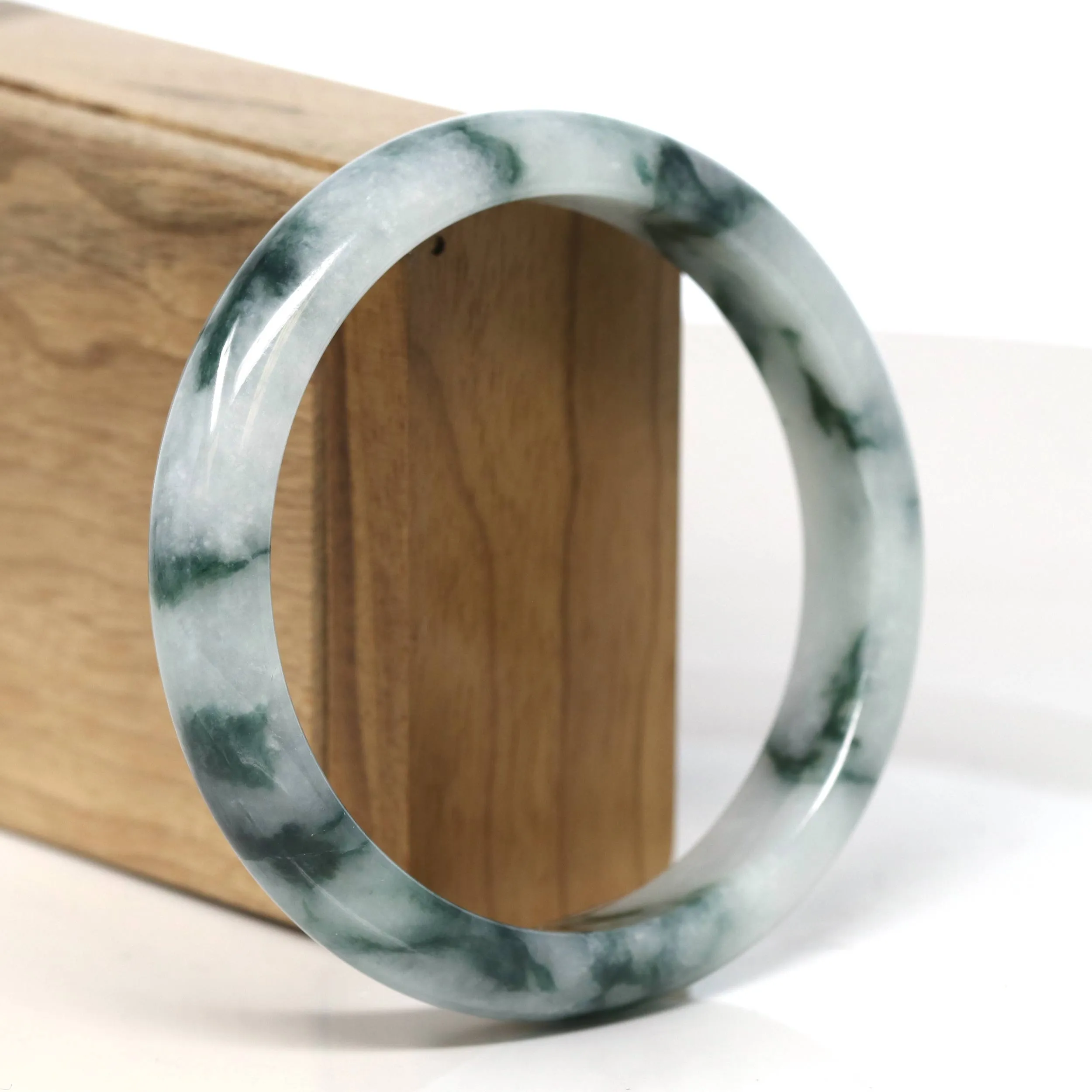 "Classic Princess Half Round" Blue- Green Jadeite Jade Bangle (61.5 mm) #T474