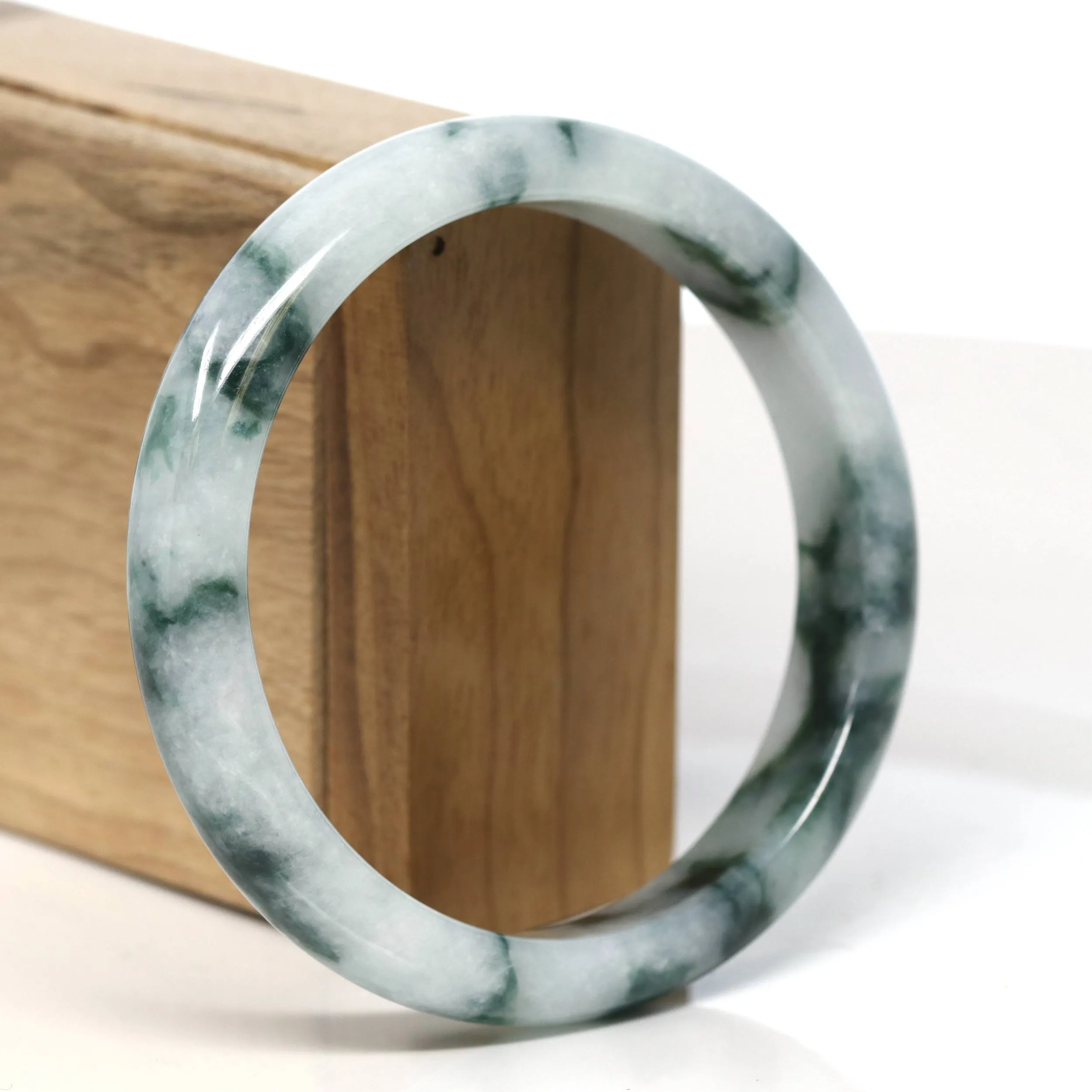 "Classic Princess Half Round" Blue- Green Jadeite Jade Bangle (61.5 mm) #T474