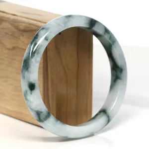 "Classic Princess Half Round" Blue- Green Jadeite Jade Bangle (61.5 mm) #T474