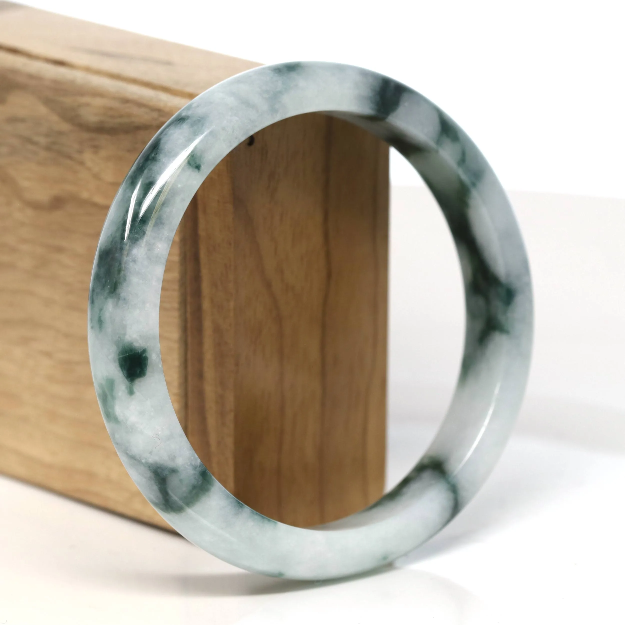 "Classic Princess Half Round" Blue- Green Jadeite Jade Bangle (61.5 mm) #T474