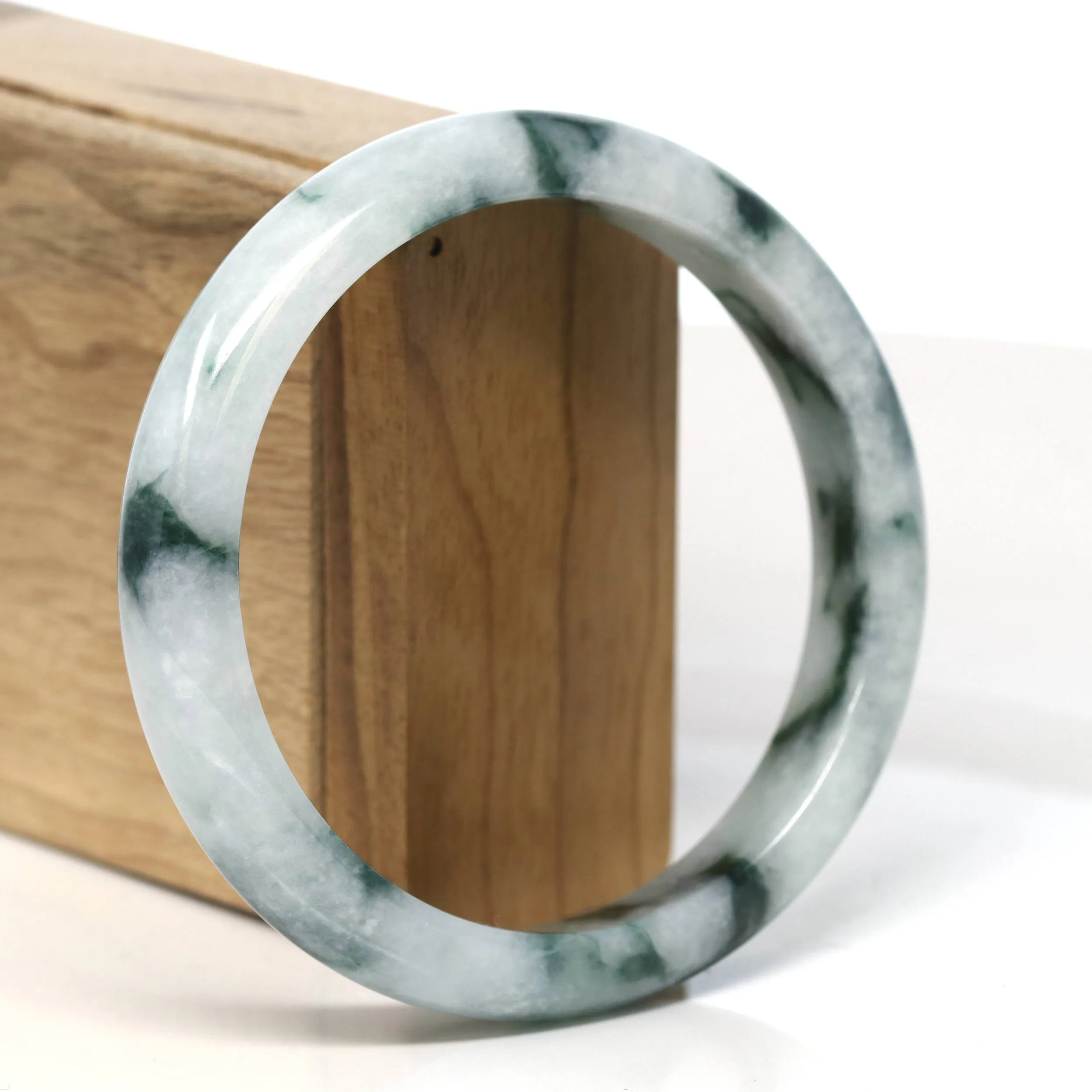 "Classic Princess Half Round" Blue- Green Jadeite Jade Bangle (61.5 mm) #T474