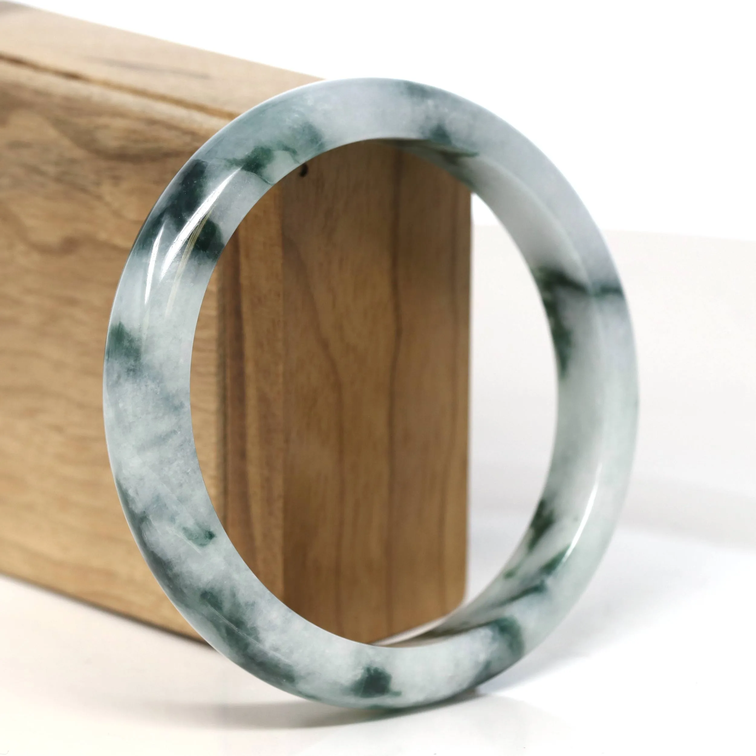 "Classic Princess Half Round" Blue- Green Jadeite Jade Bangle (61.5 mm) #T474