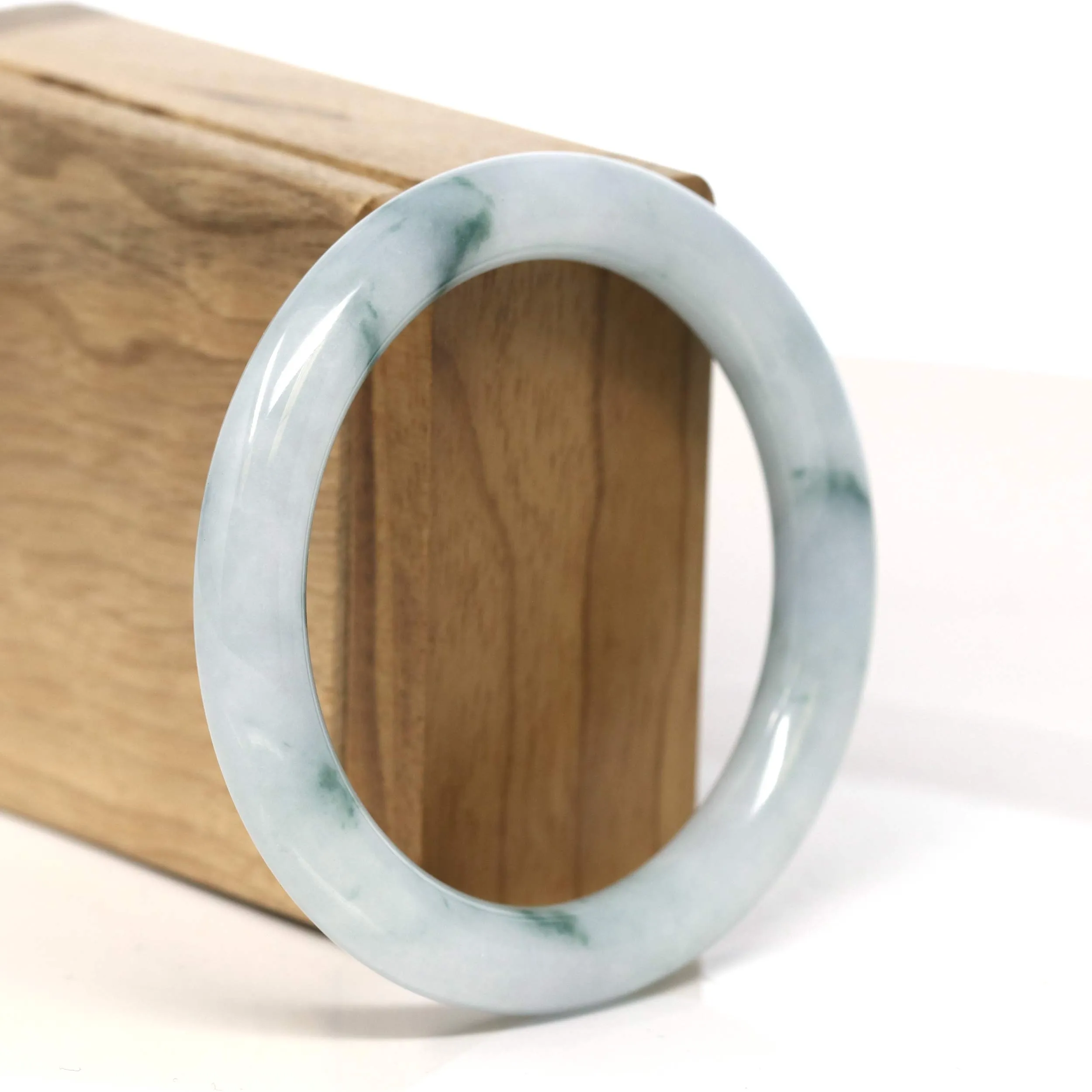 "Classic Round" Blue- Green Jadeite Jade Bangle (55.5 mm) #T425