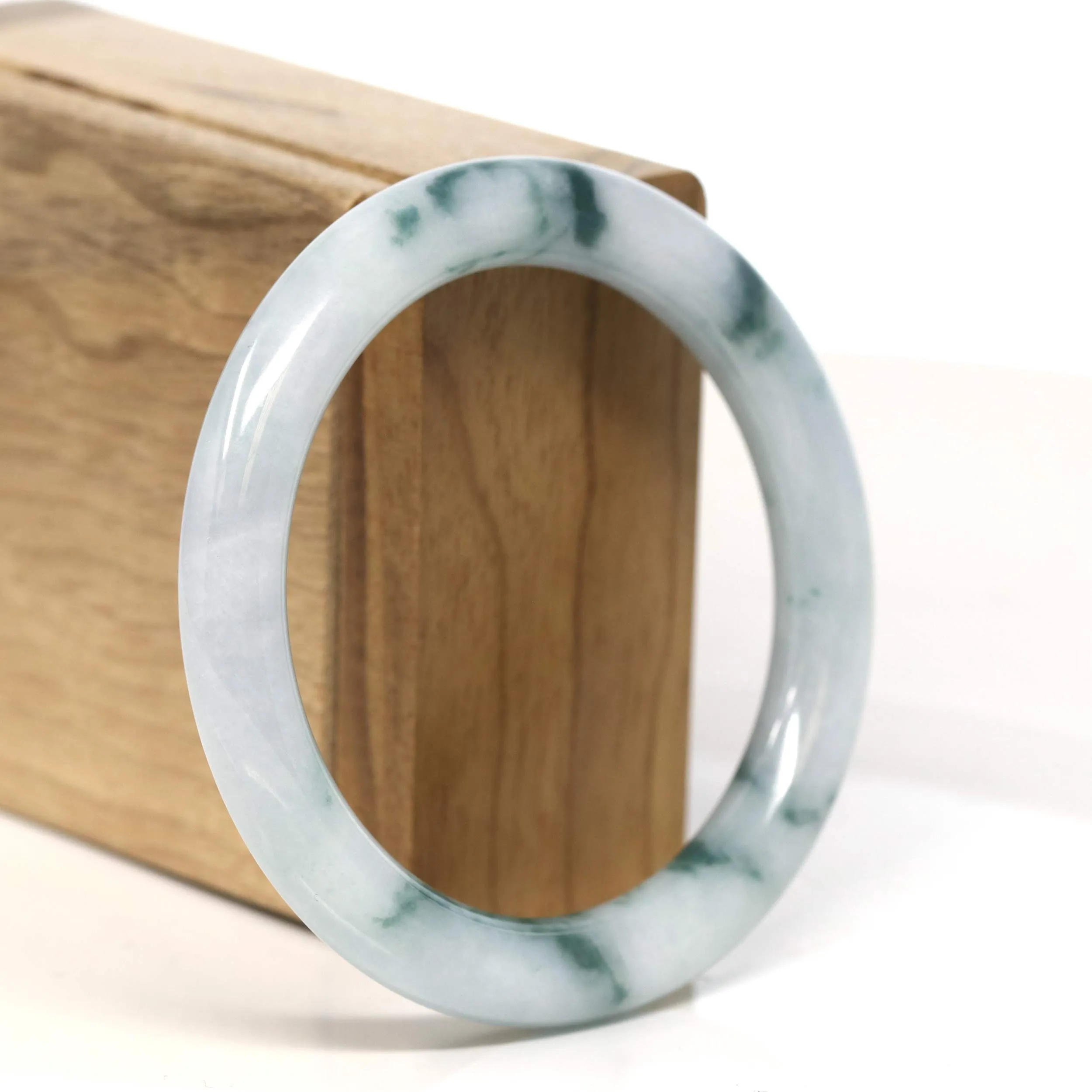 "Classic Round" Blue- Green Jadeite Jade Bangle (55.5 mm) #T425