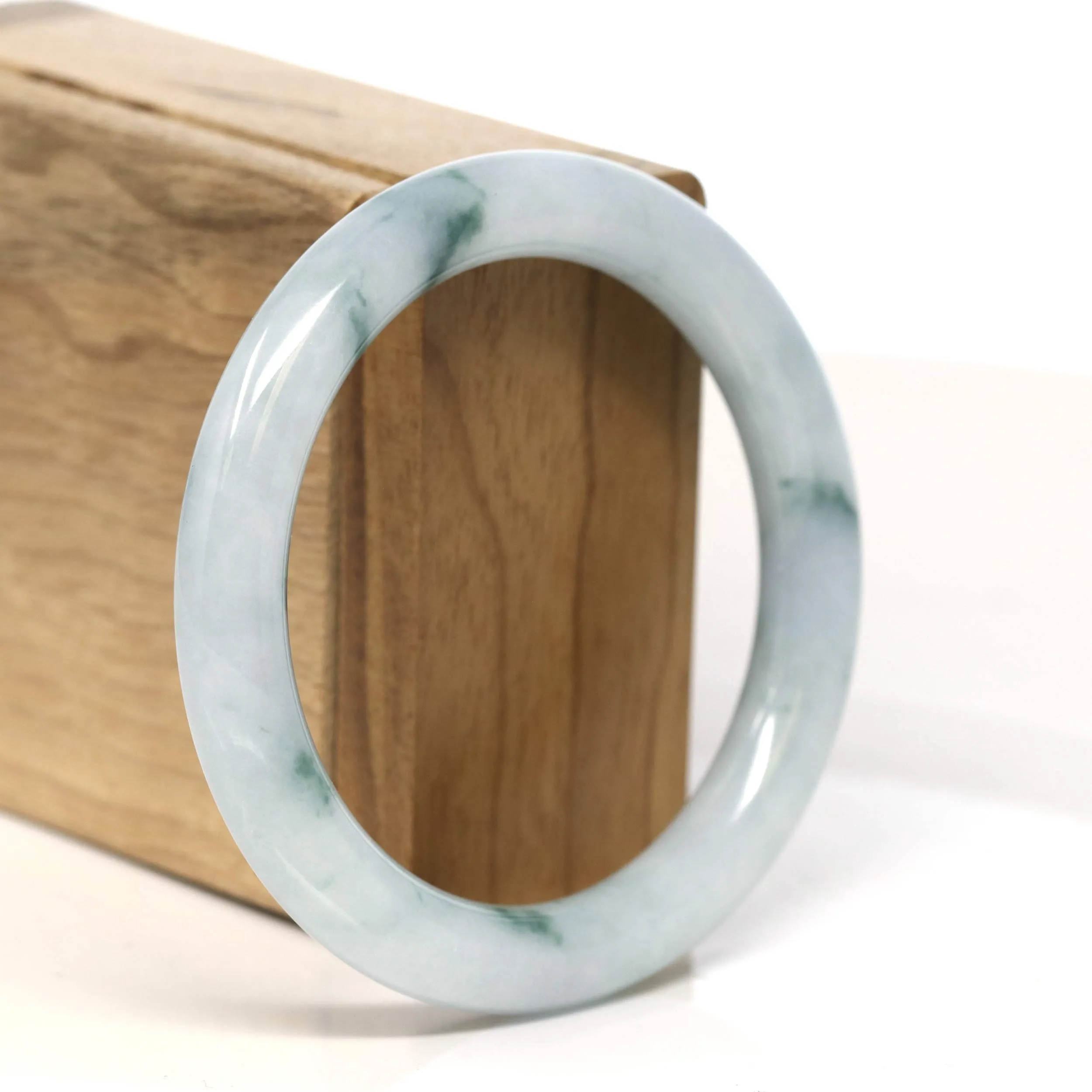 "Classic Round" Blue- Green Jadeite Jade Bangle (55.5 mm) #T425