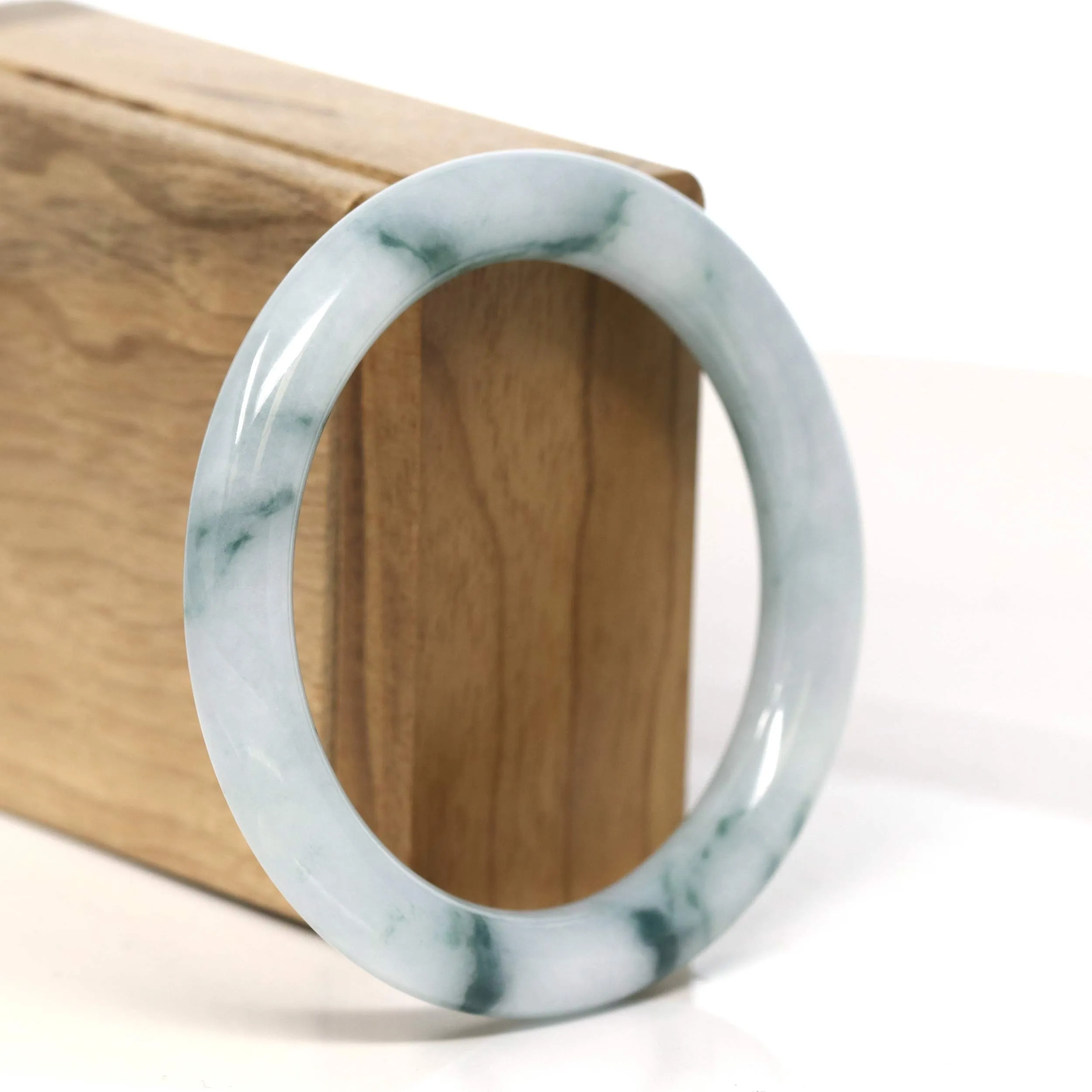 "Classic Round" Blue- Green Jadeite Jade Bangle (55.5 mm) #T425