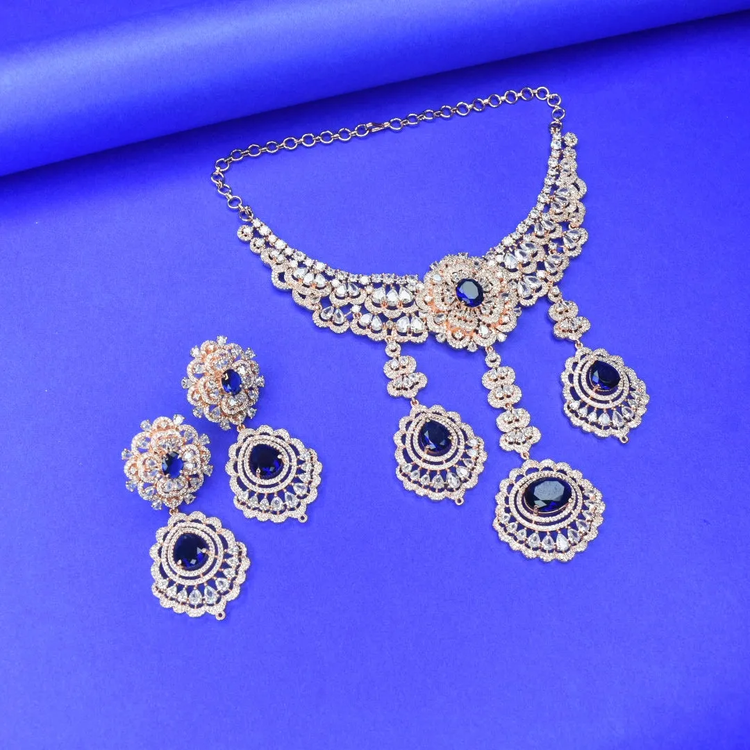 "Regal Elegance: The Luxurious Rose Gold American Diamond Necklace Set"