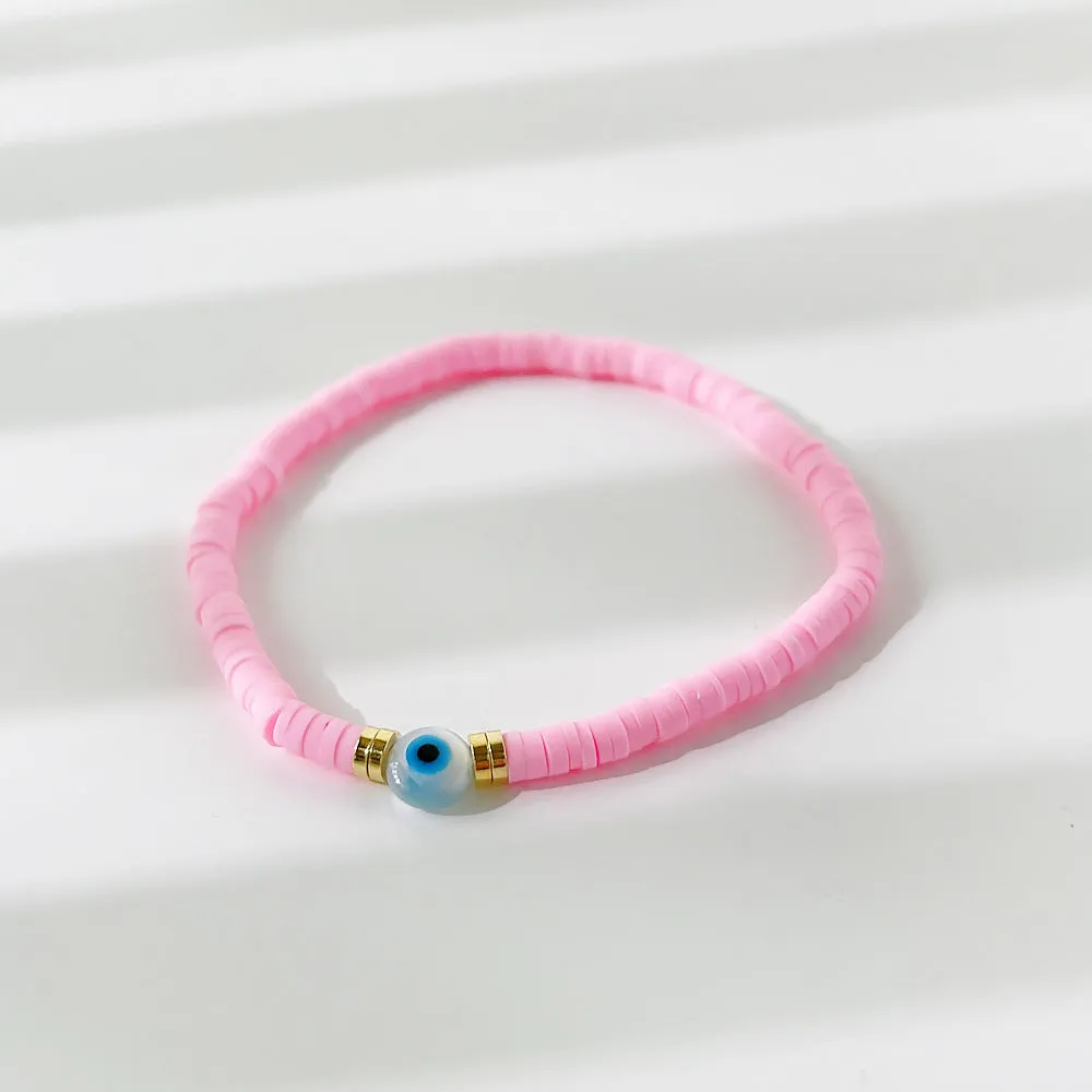 Rainbow Candy Clay Bead Eye Bead Bracelet