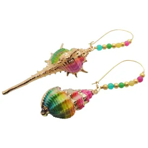 Rainbow Spider Conch Seashell Duo Hoop Earrings