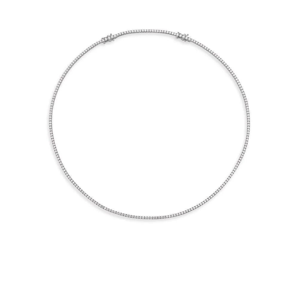 Ready to Ship Diamond Tennis Necklace (3.30 ct.) 1.6 mm 4-Prongs Setting in 18K Gold   Chain Extender, Made in Italy