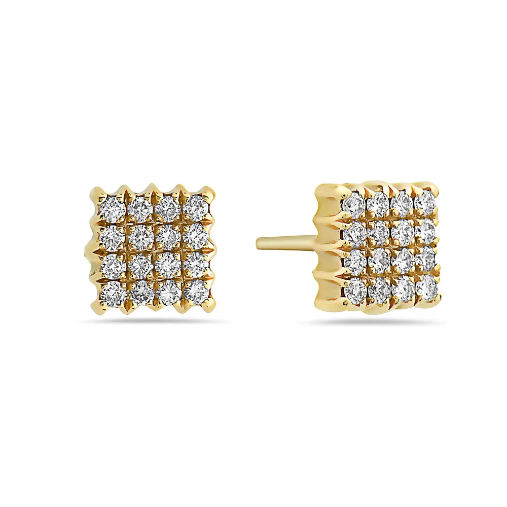 Ready to Ship Mini Square Diamond Stud Earrings (0.45 ct.) in 18K Gold, Made in Italy