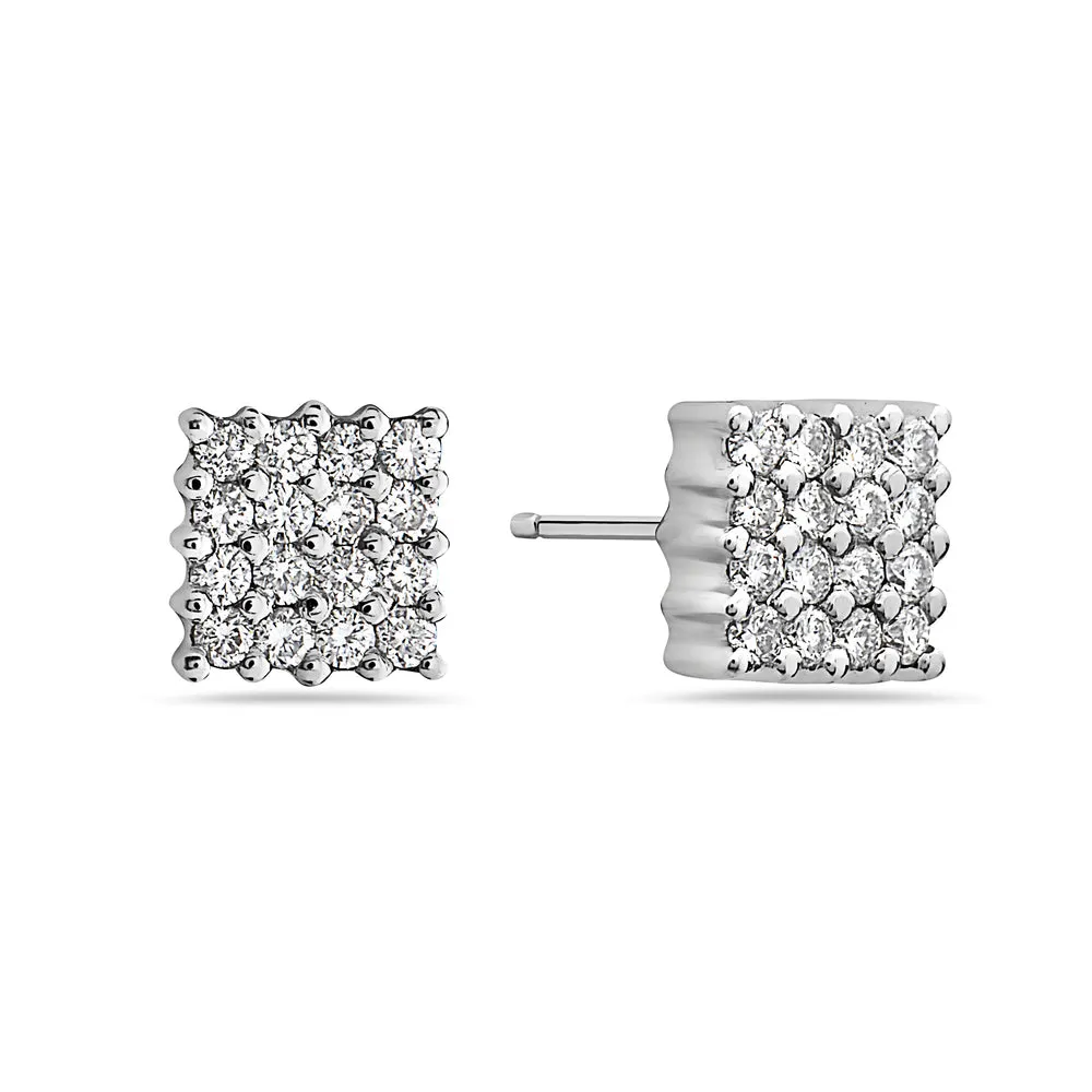 Ready to Ship Mini Square Diamond Stud Earrings (0.45 ct.) in 18K Gold, Made in Italy