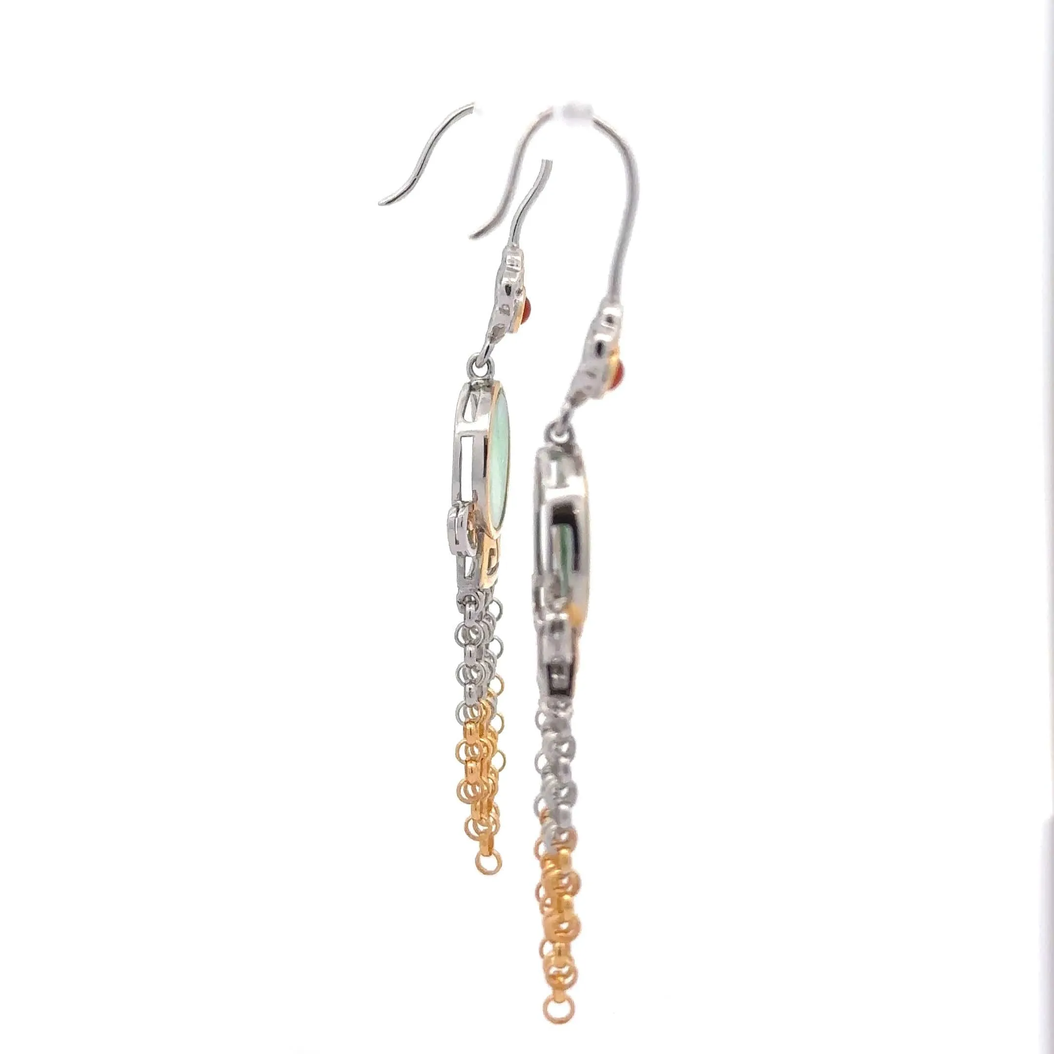 RealJade® Co. Antique Natural Jadeite Jade Sterling Silver Gold Plated Two Tone Dangle Earrings