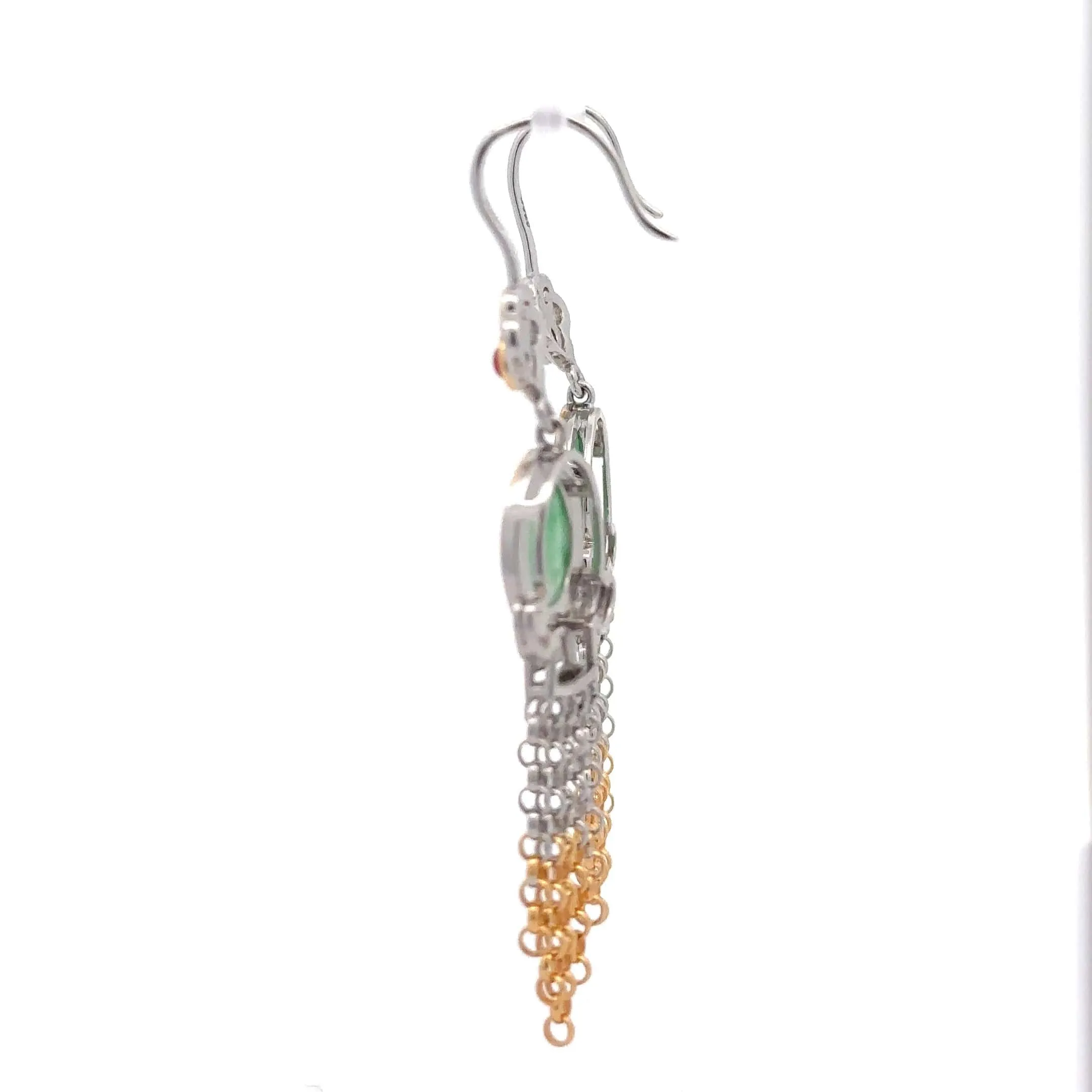 RealJade® Co. Antique Natural Jadeite Jade Sterling Silver Gold Plated Two Tone Dangle Earrings