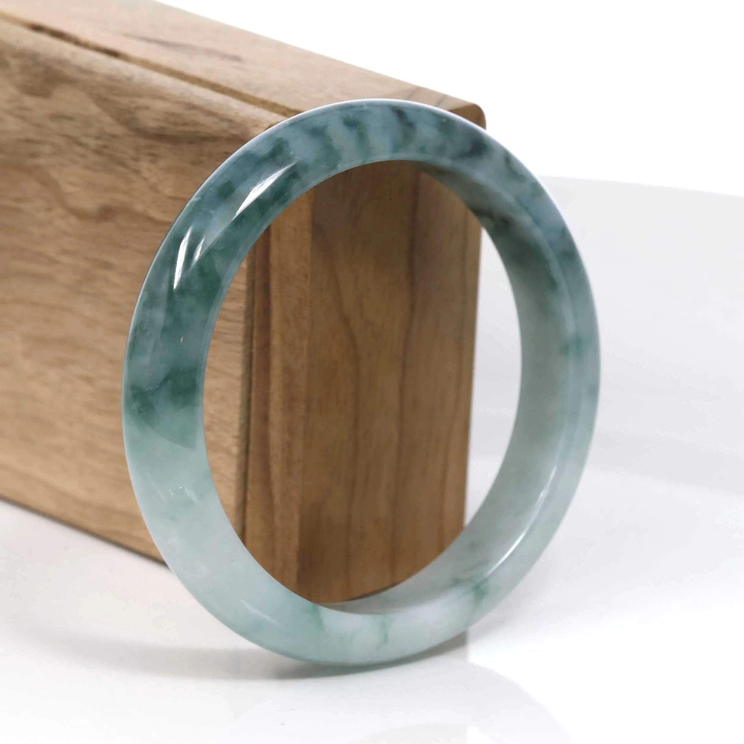 RealJade® Co. Blue-Green Classic Real Jadeite Jade Bangle Bracelet (59.33mm) #397