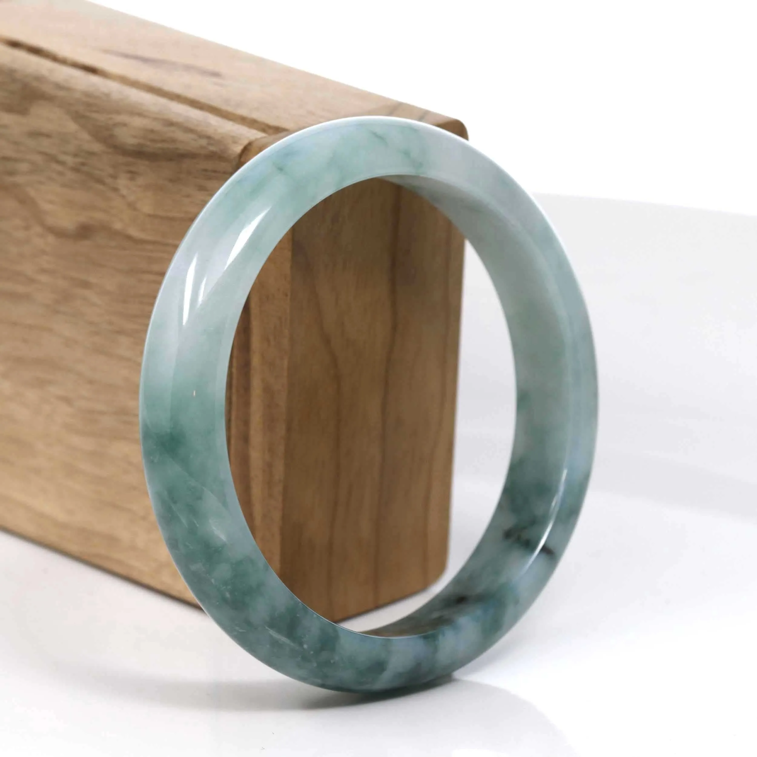 RealJade® Co. Blue-Green Classic Real Jadeite Jade Bangle Bracelet (59.33mm) #397