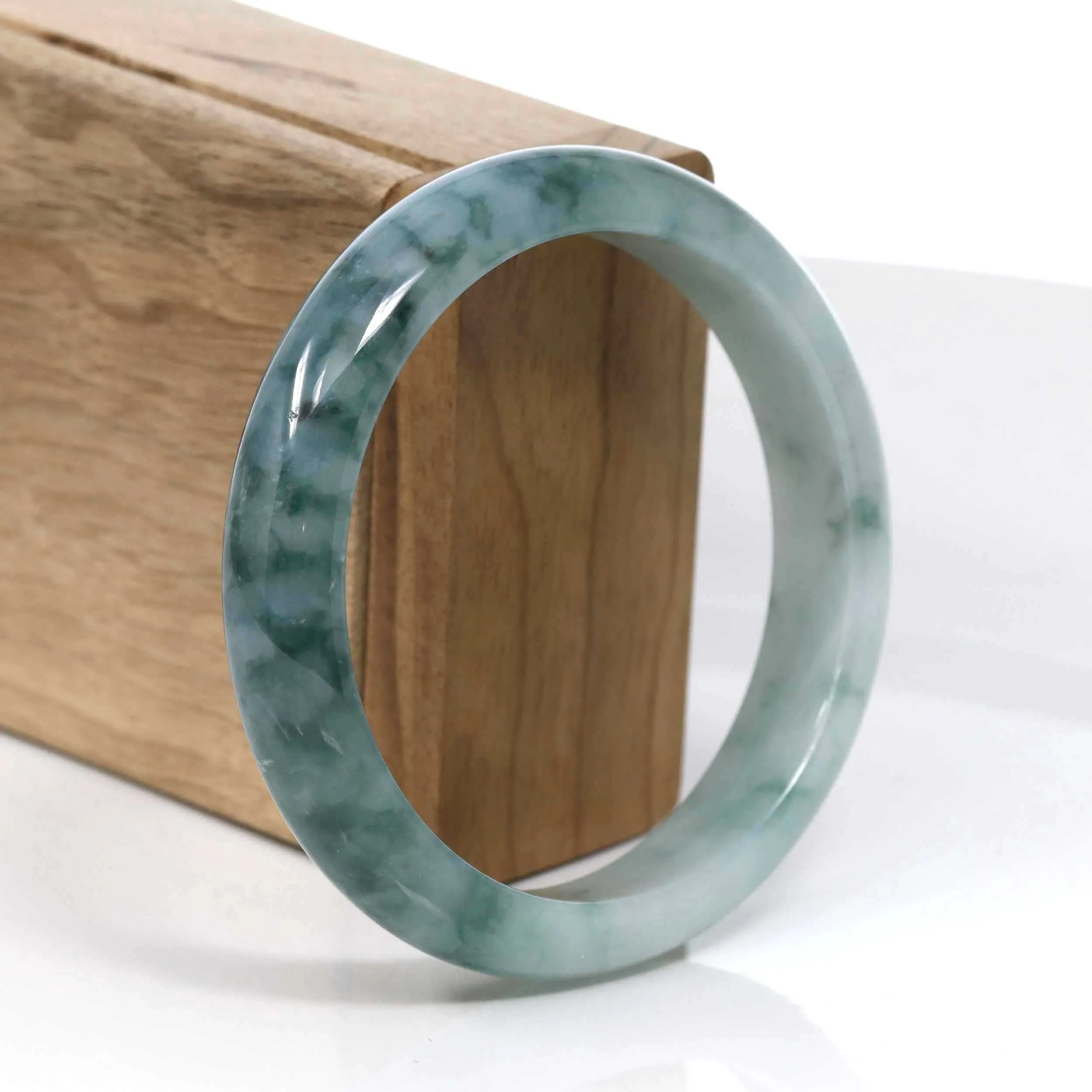 RealJade® Co. Blue-Green Classic Real Jadeite Jade Bangle Bracelet (59.33mm) #397