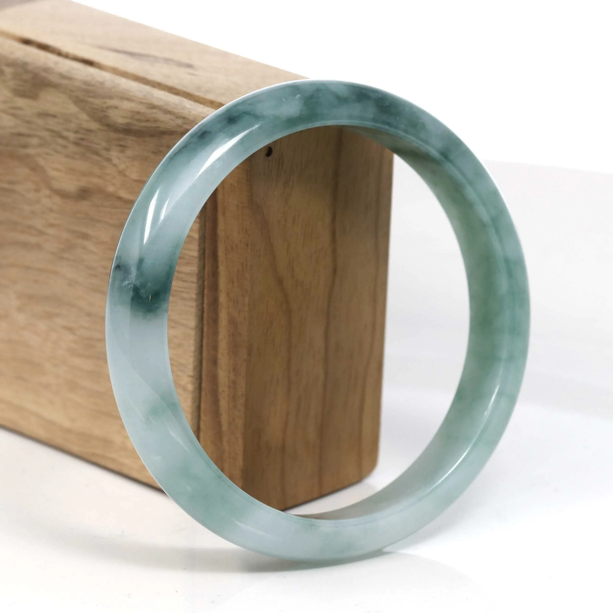 RealJade® Co. Blue Green Classic Real Jadeite Jade Bangle Bracelet (63.30mm) #385