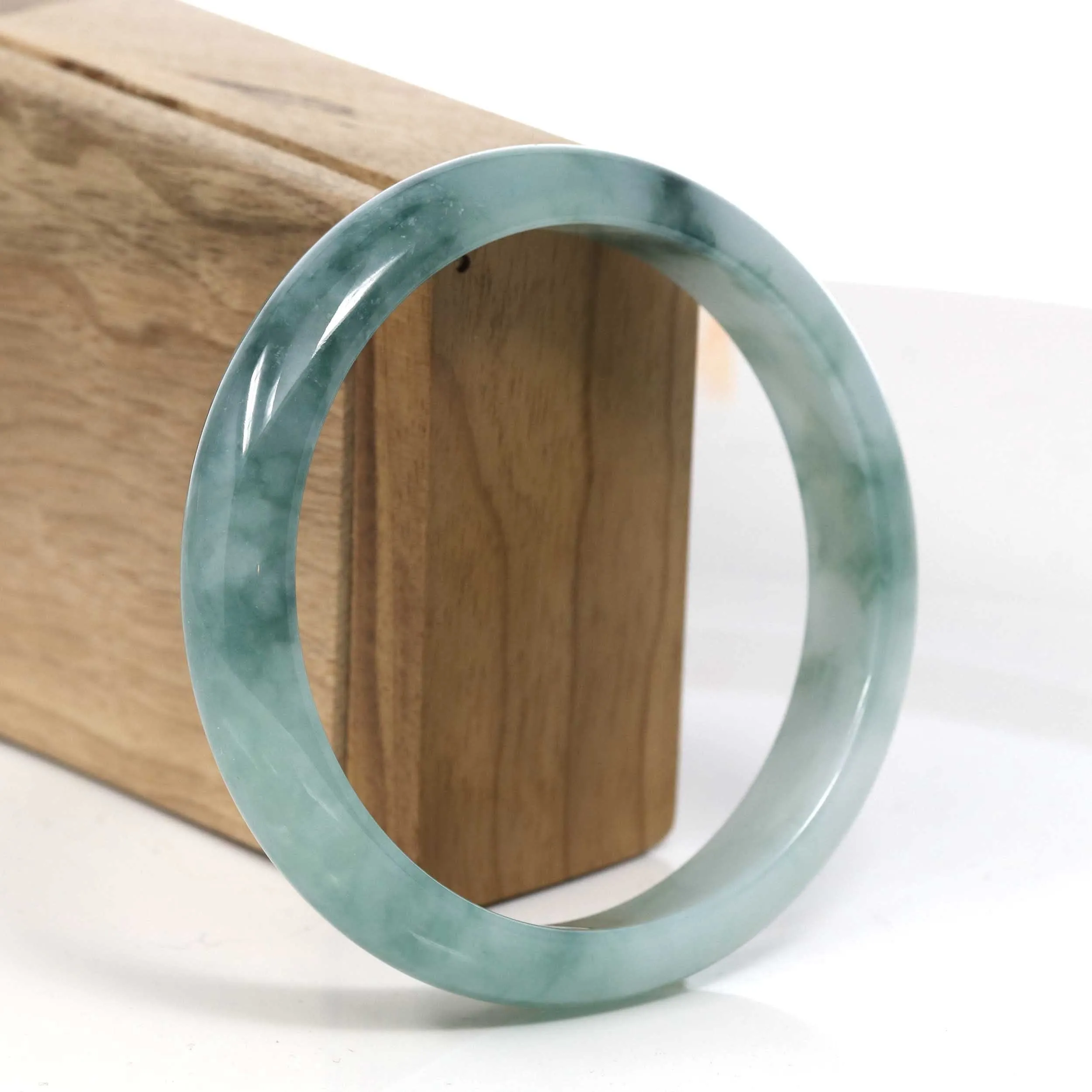 RealJade® Co. Blue Green Classic Real Jadeite Jade Bangle Bracelet (63.30mm) #385