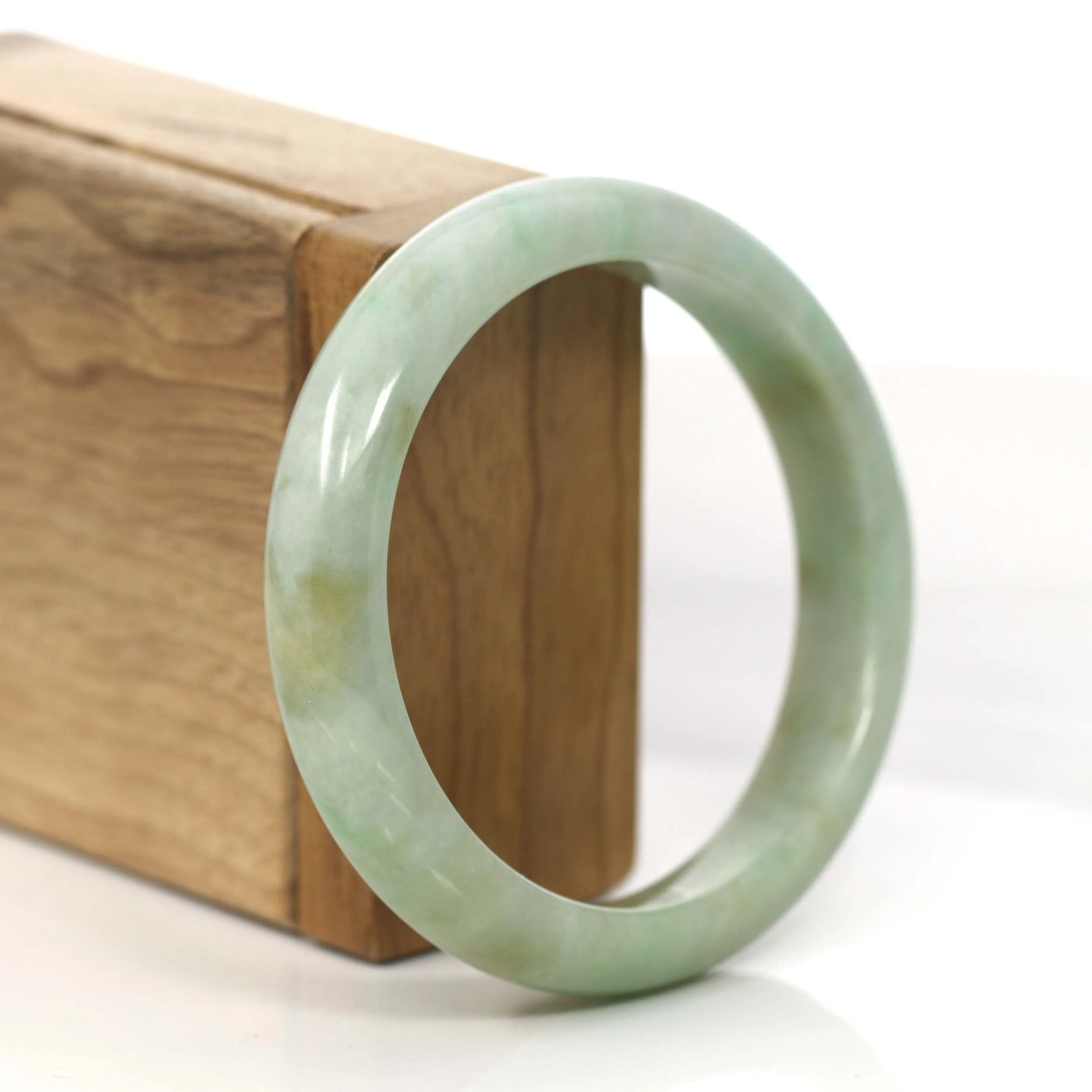 RealJade® Co.  "Classic Bangle" Yellow Green Natural Burmese Jadeite Jade Bangle (57.59 mm) #759