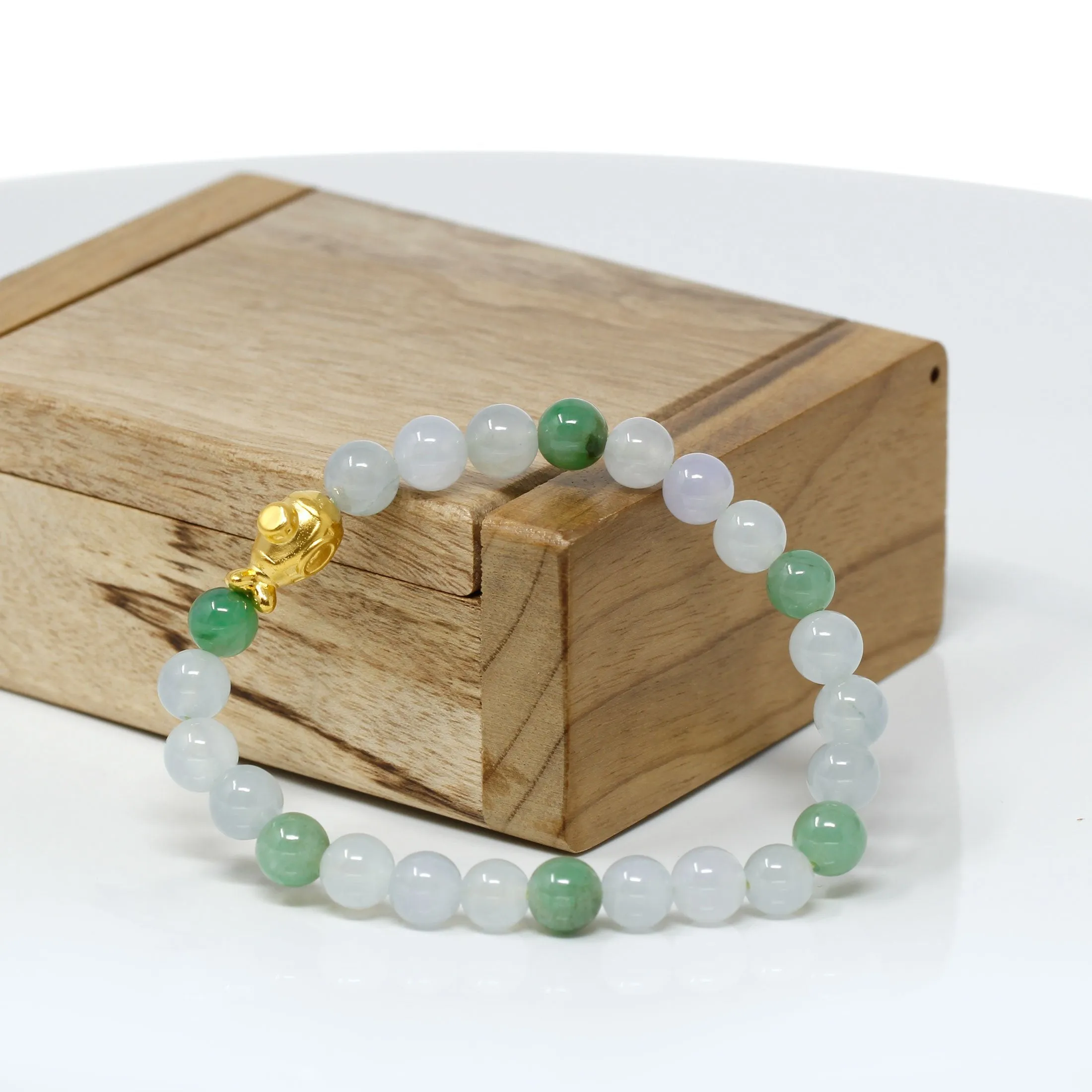 RealJade® "Submarine" Genuine High-quality Jade Jadeite Bracelet Bangle with 24k Yellow Gold Submarine Charm #404