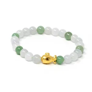 RealJade® "Submarine" Genuine High-quality Jade Jadeite Bracelet Bangle with 24k Yellow Gold Submarine Charm #404