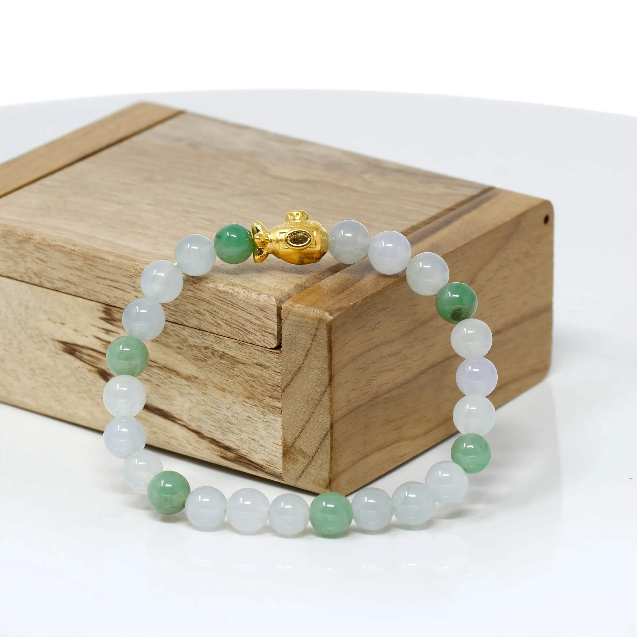 RealJade® "Submarine" Genuine High-quality Jade Jadeite Bracelet Bangle with 24k Yellow Gold Submarine Charm #404