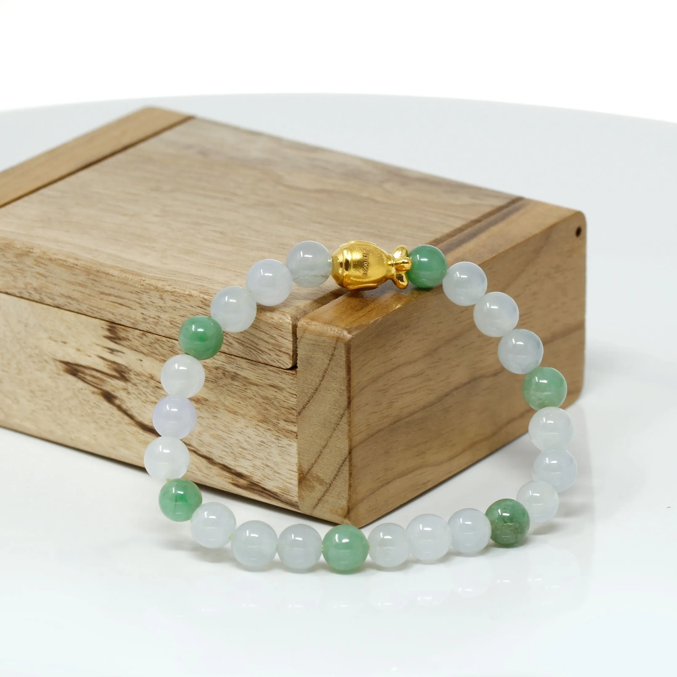 RealJade® "Submarine" Genuine High-quality Jade Jadeite Bracelet Bangle with 24k Yellow Gold Submarine Charm #404