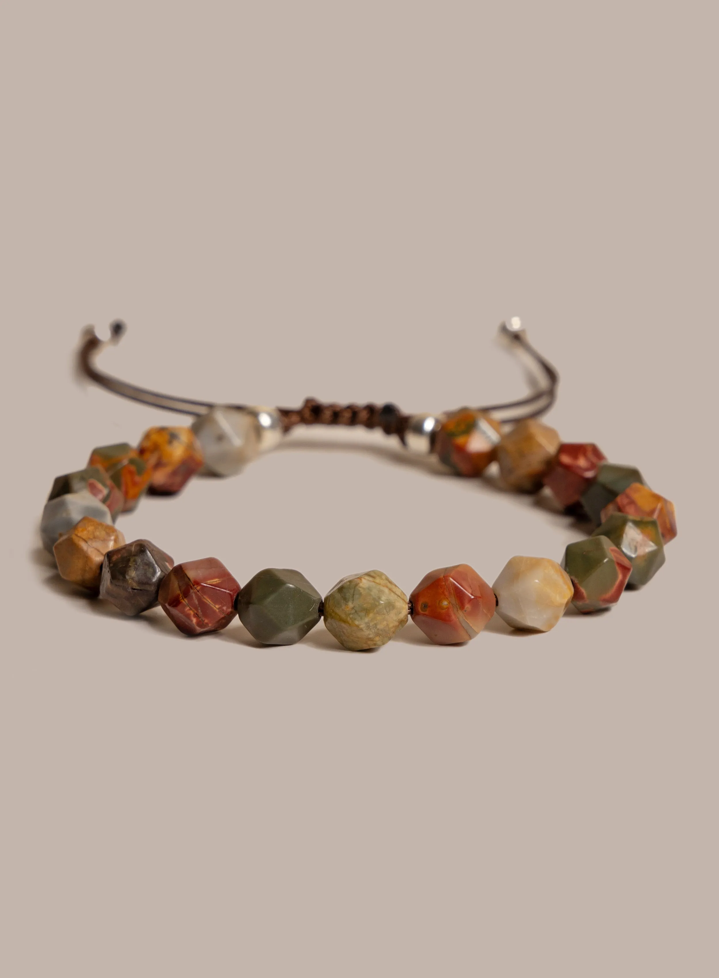 Red Creek Jasper and Sterling Silver Men's Bead Bracelet