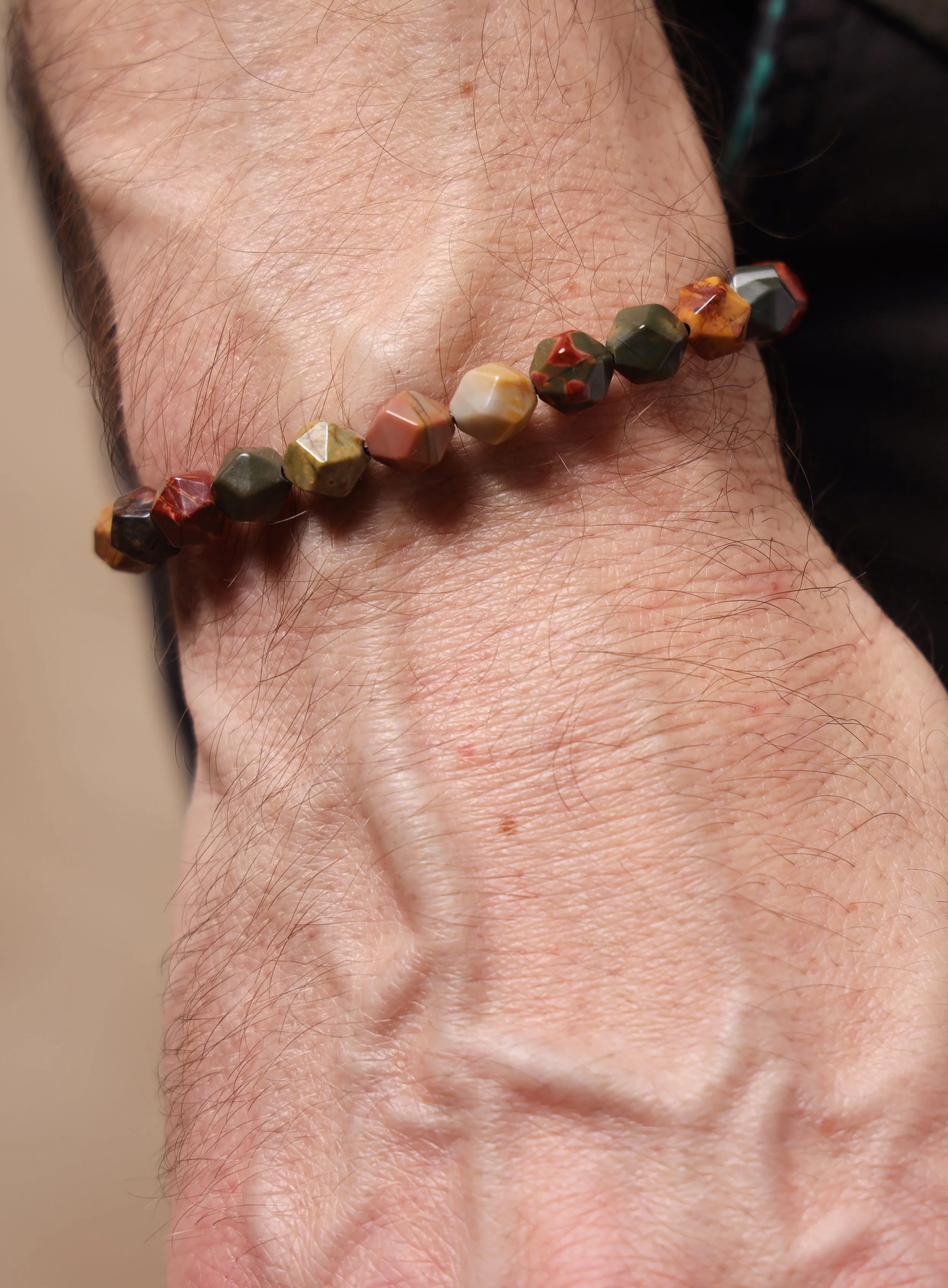 Red Creek Jasper and Sterling Silver Men's Bead Bracelet