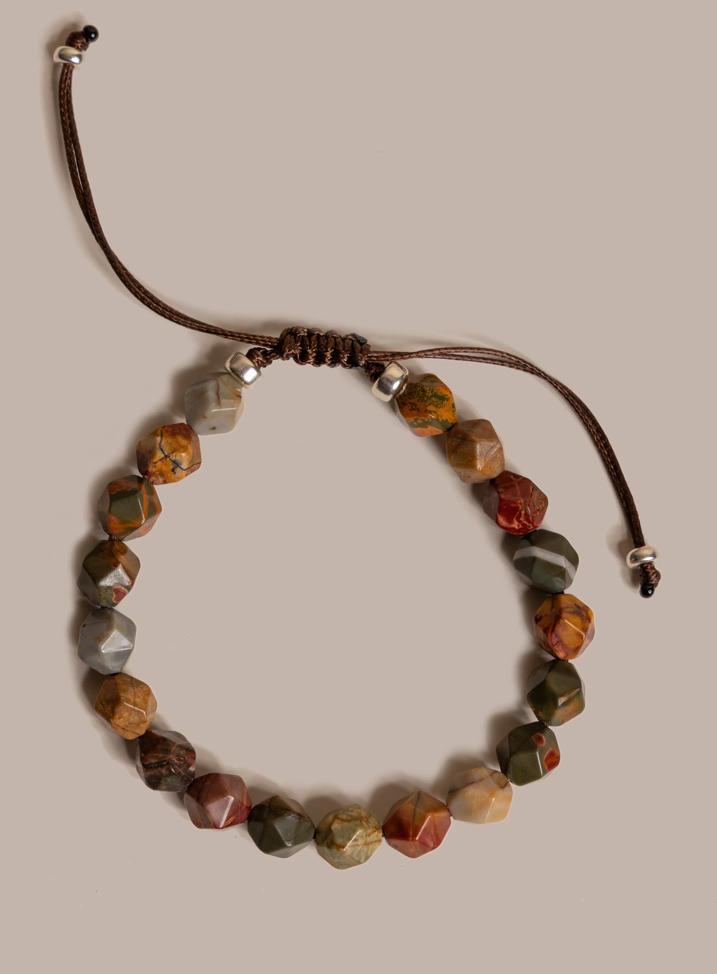 Red Creek Jasper and Sterling Silver Men's Bead Bracelet