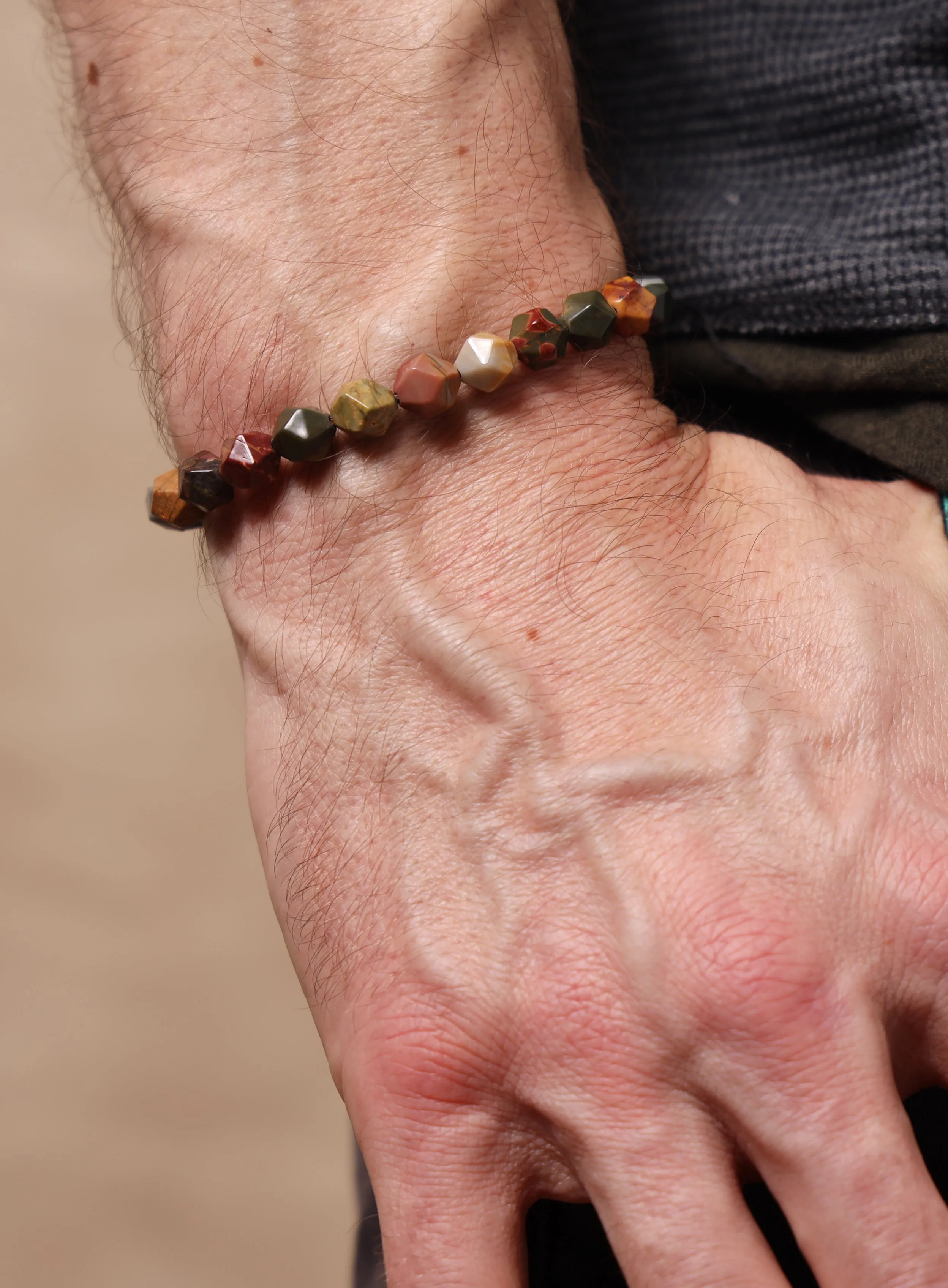 Red Creek Jasper and Sterling Silver Men's Bead Bracelet