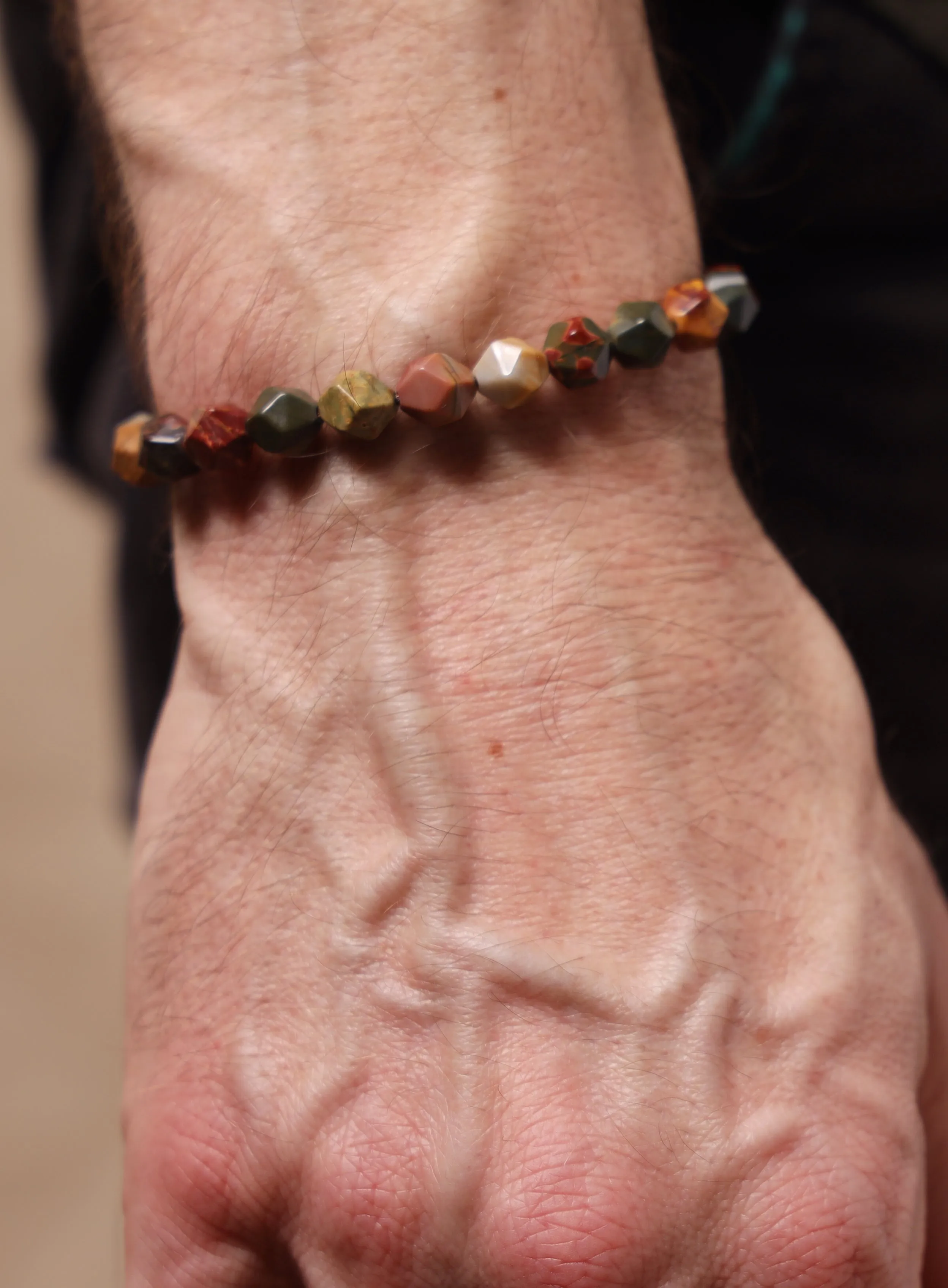 Red Creek Jasper and Sterling Silver Men's Bead Bracelet