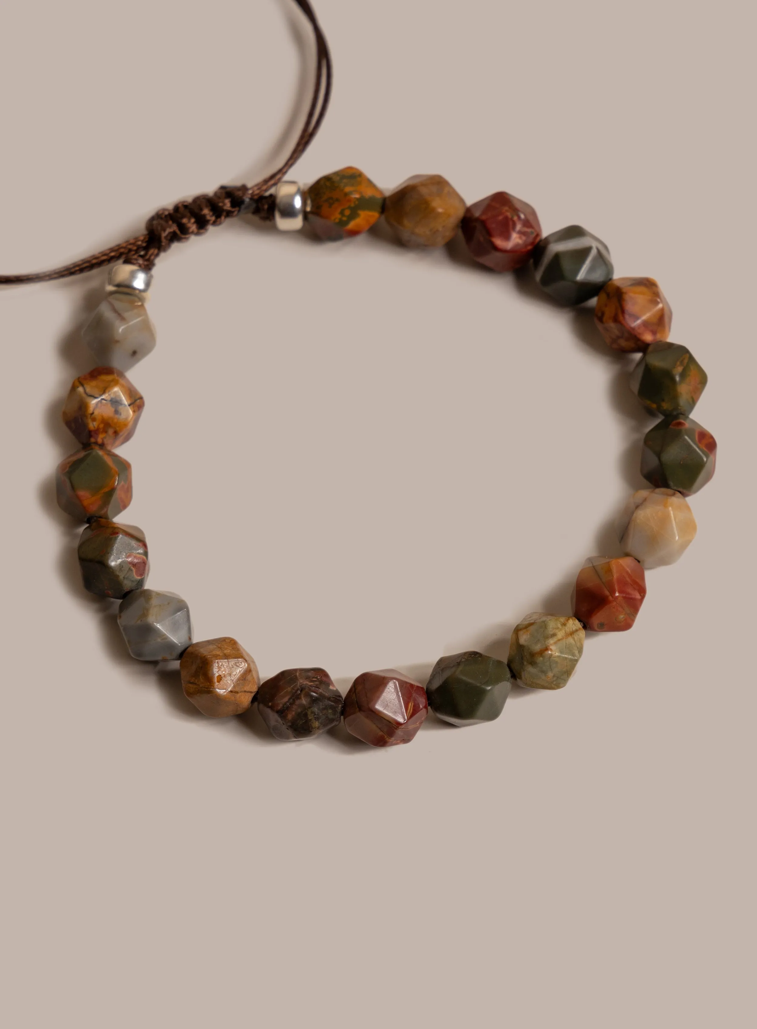 Red Creek Jasper and Sterling Silver Men's Bead Bracelet