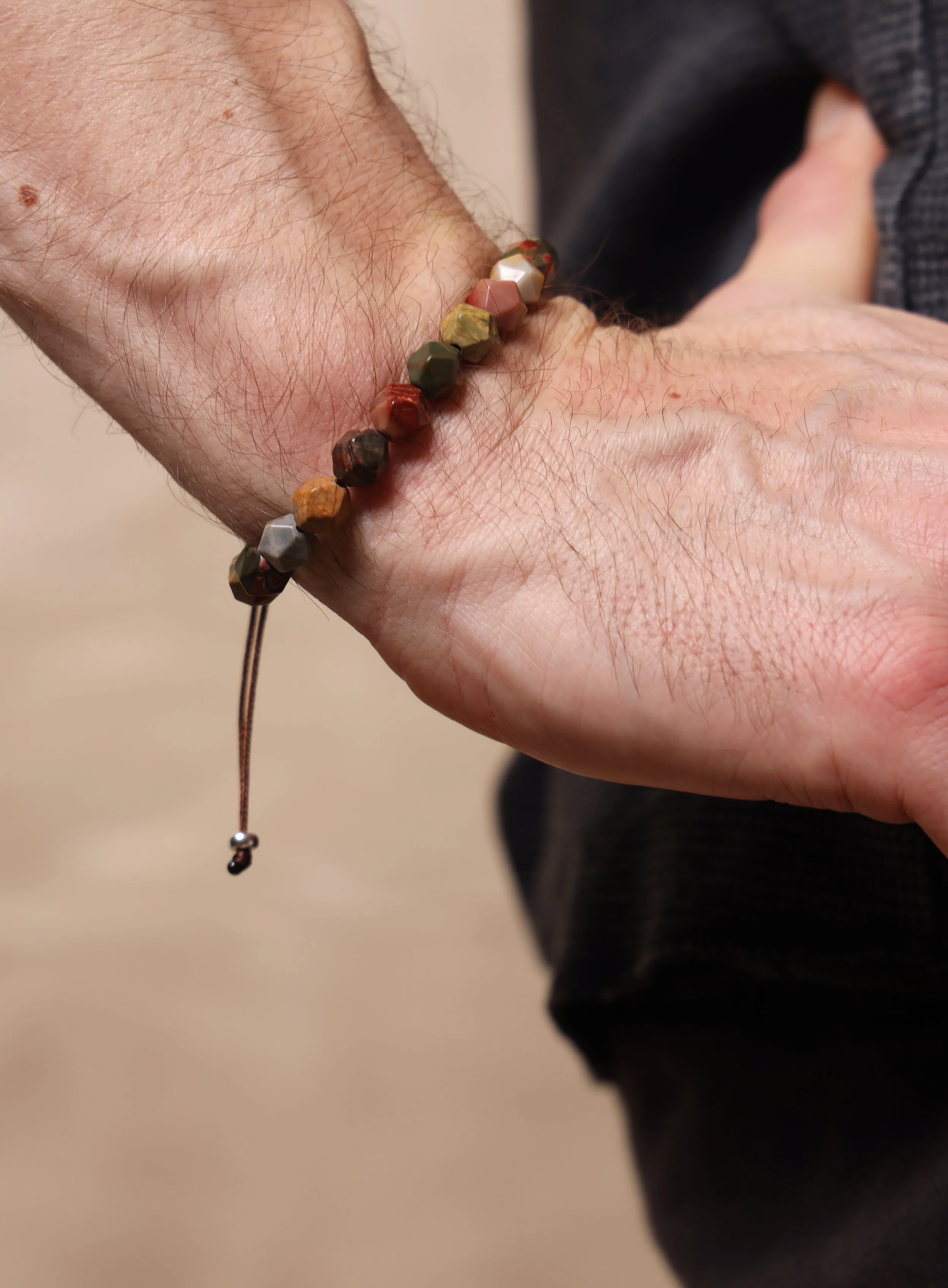 Red Creek Jasper and Sterling Silver Men's Bead Bracelet