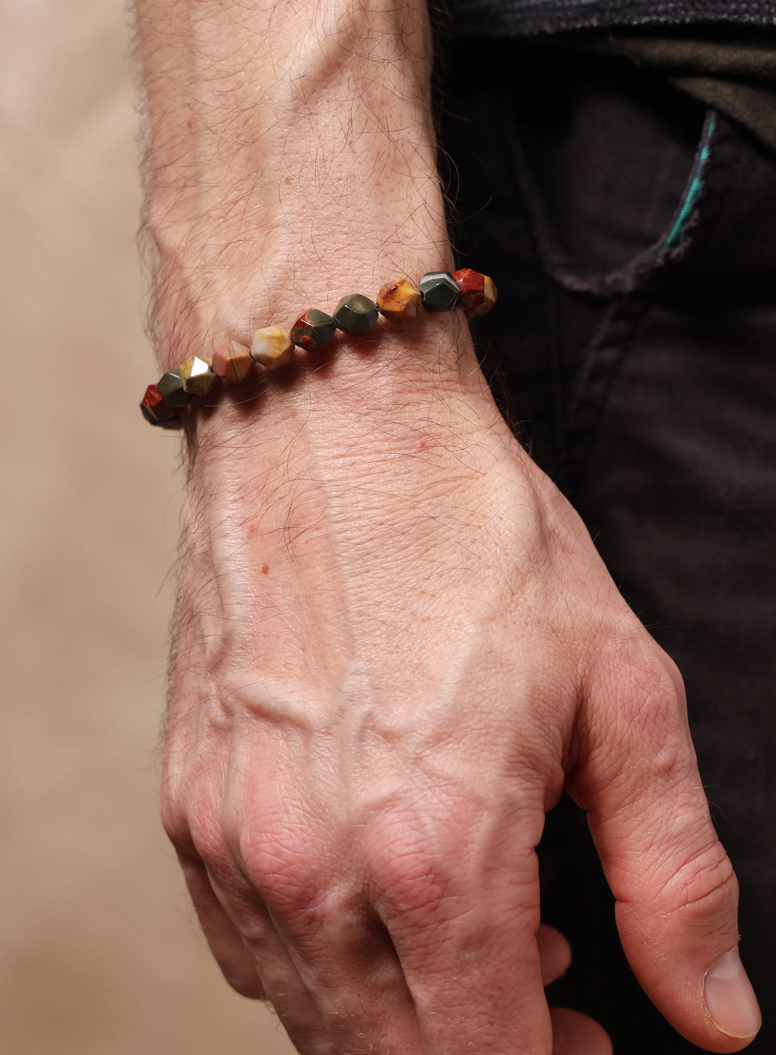 Red Creek Jasper and Sterling Silver Men's Bead Bracelet