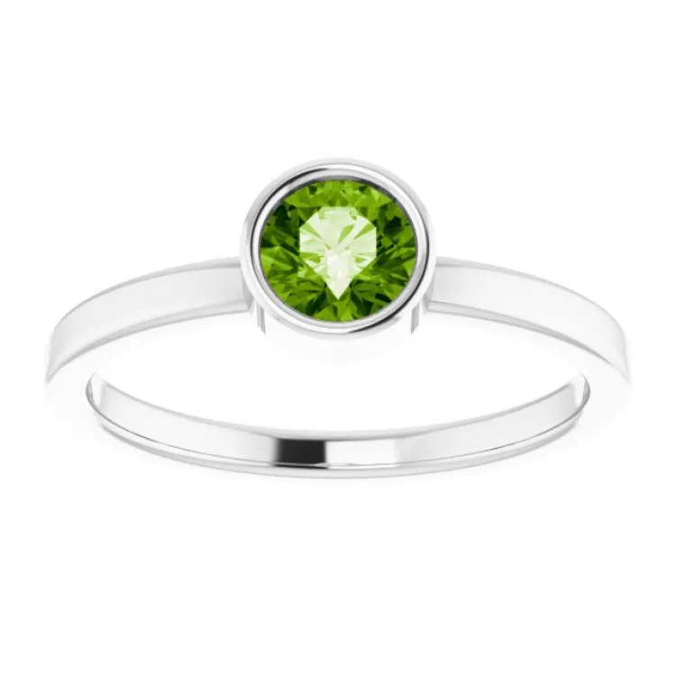 Rhodium-Plated Sterling Silver 5 mm Imitation Peridot Ring