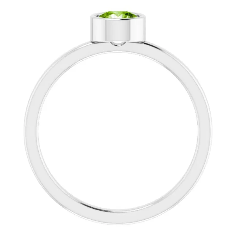 Rhodium-Plated Sterling Silver 5 mm Imitation Peridot Ring