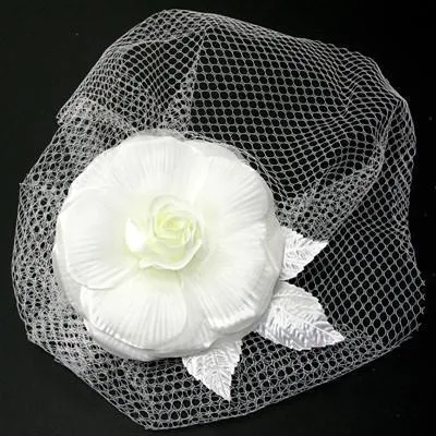 Rose Centered Flower with Leaves Veil