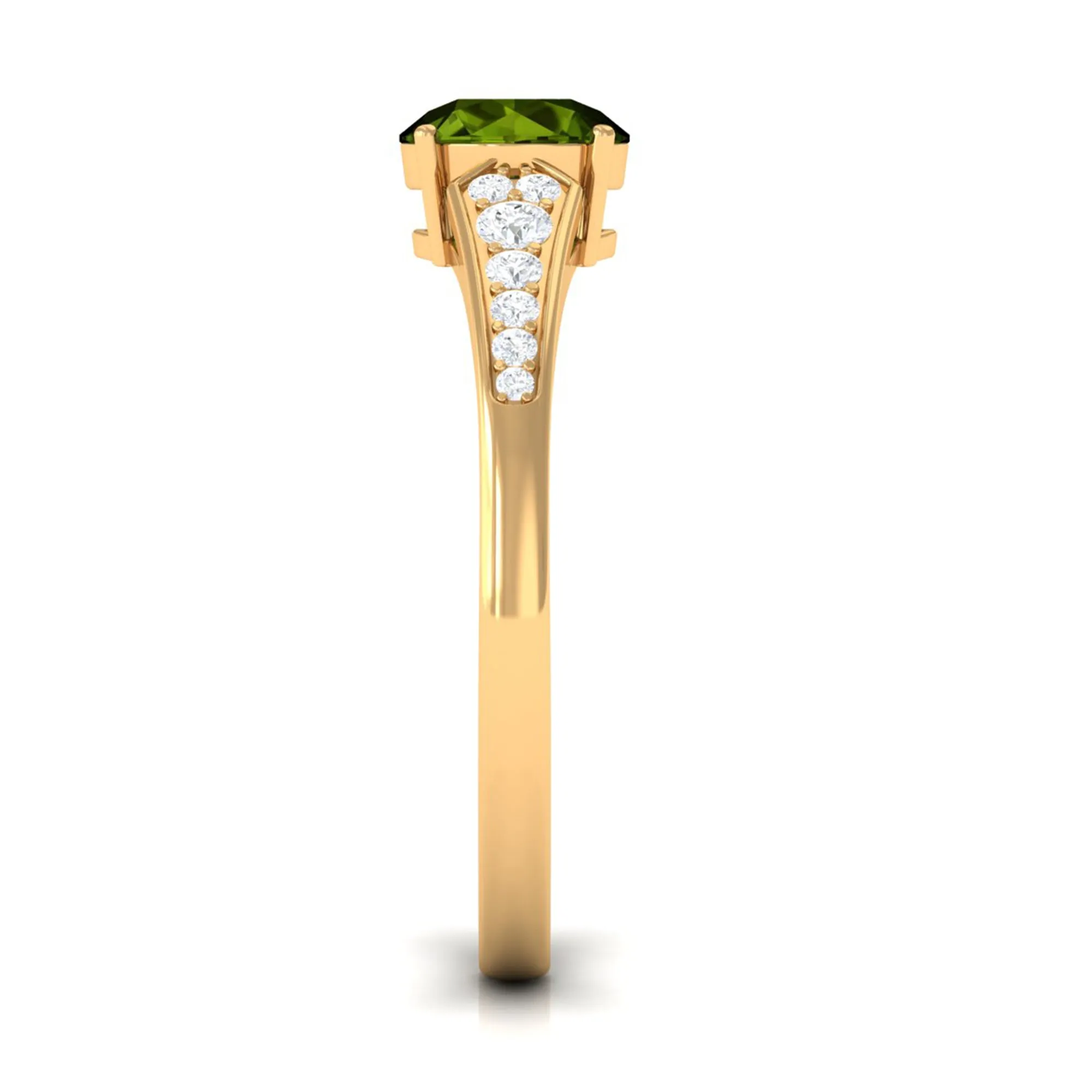 Round Peridot Solitaire Ring with Diamond Side Stones